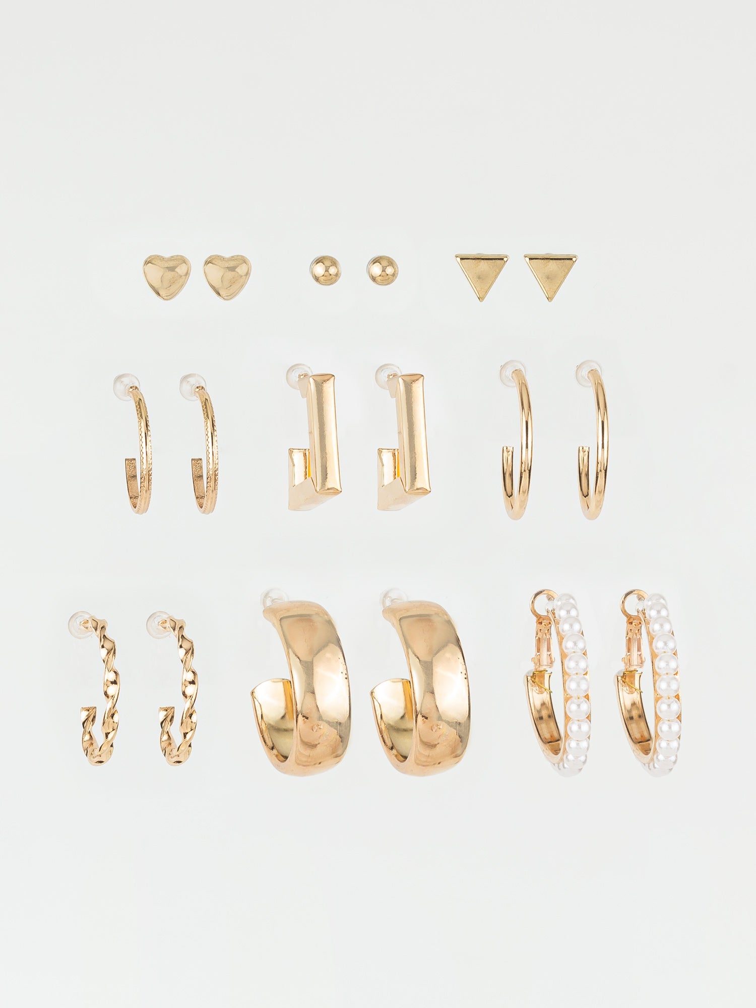 Gold Plated Minimal Studs & Hoops Earring Combo Set with Pearls (Pack of 9 Pairs) – View 2 | Aadita Jewelry