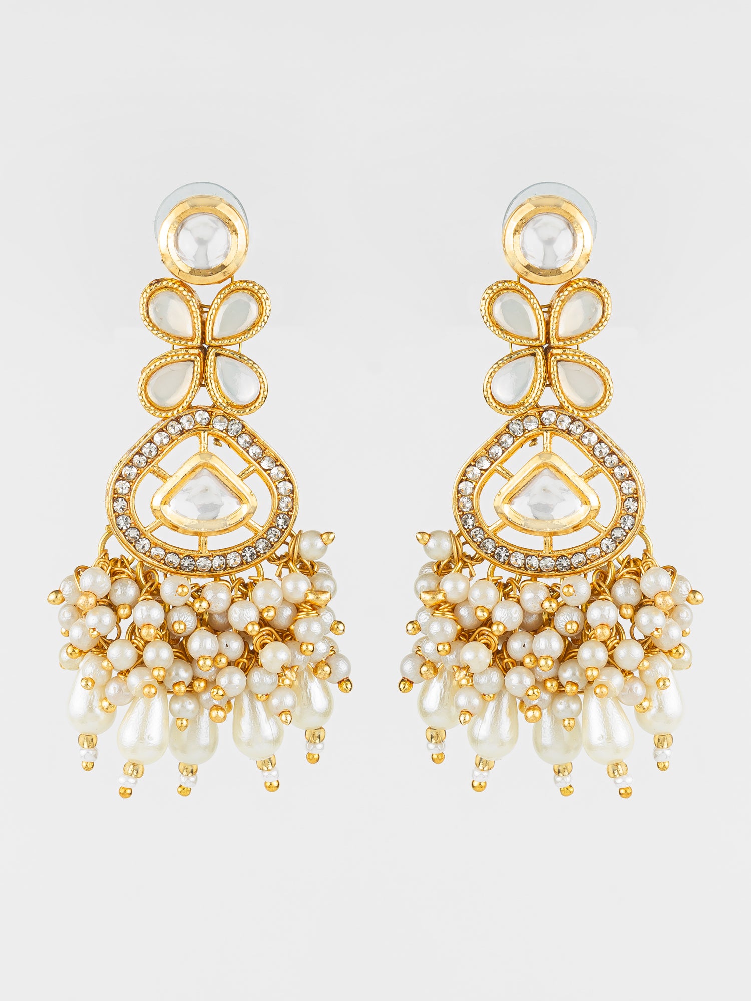 Traditional Kundan Pearl Cluster Gold Plated Statement Earrings for Women and Girls | Aadita Jewelry