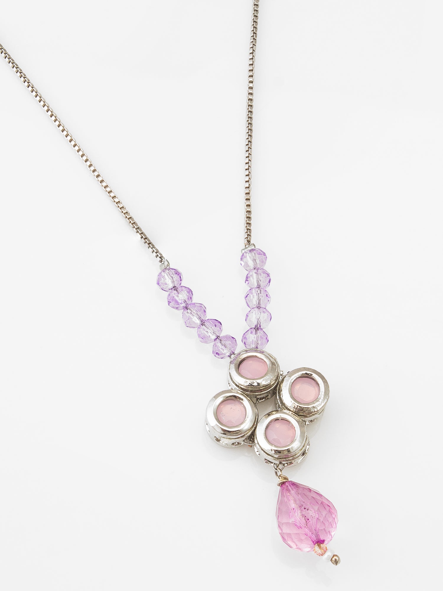 Silver-Tone Necklace with Pink Kundan and Crystal Beads for Women & Girls – View 2 | Aadita Jewelry