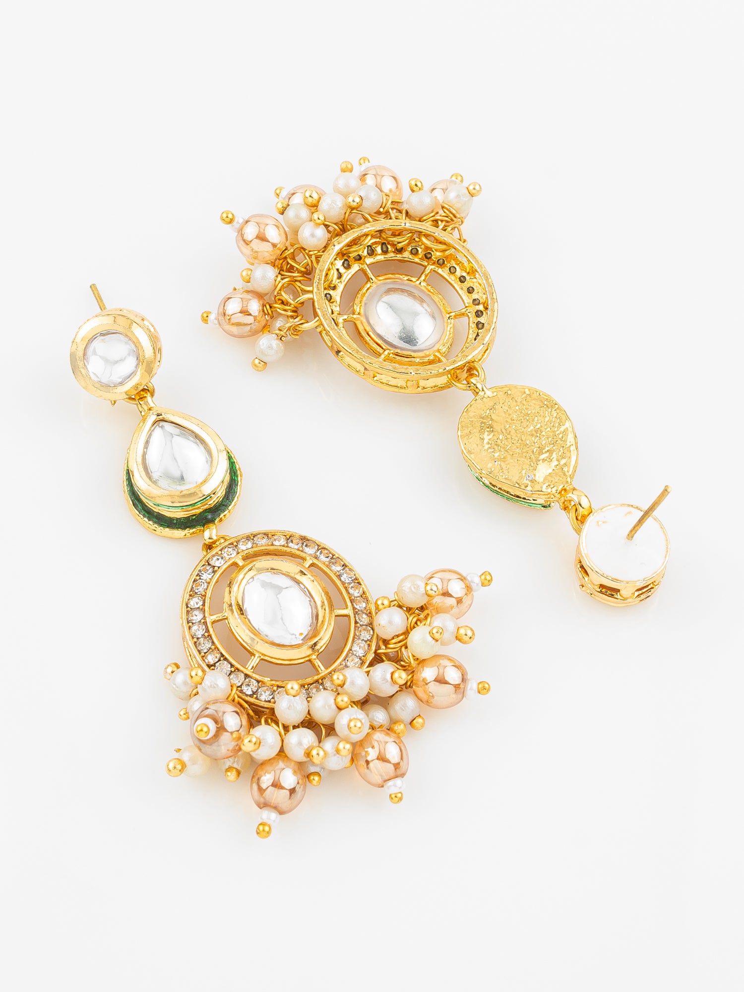 Gold Plated Kundan Pearl Beaded Traditional Earrings for Women & Girls – View 3 | Aadita Jewelry