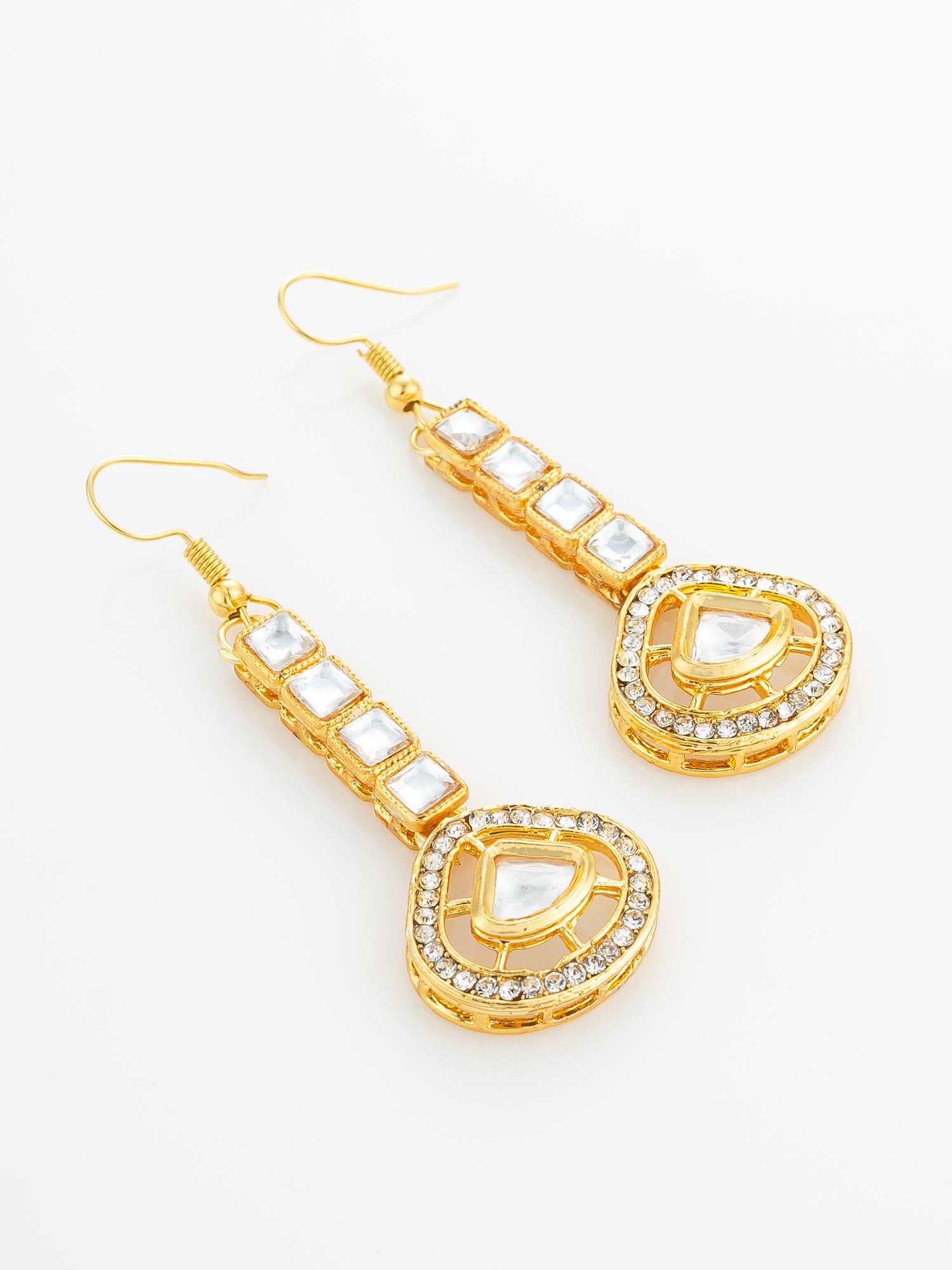 Aadita Gold Plated Kundan Square Drop Earrings – View 2 | Aadita Jewelry