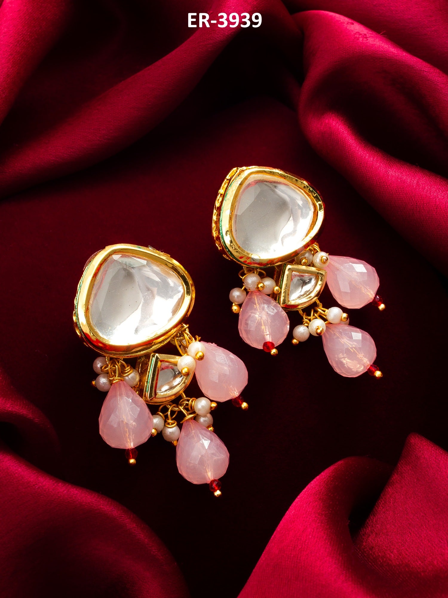 Premium Pink Bead Earrings – View 5 | Aadita Jewelry