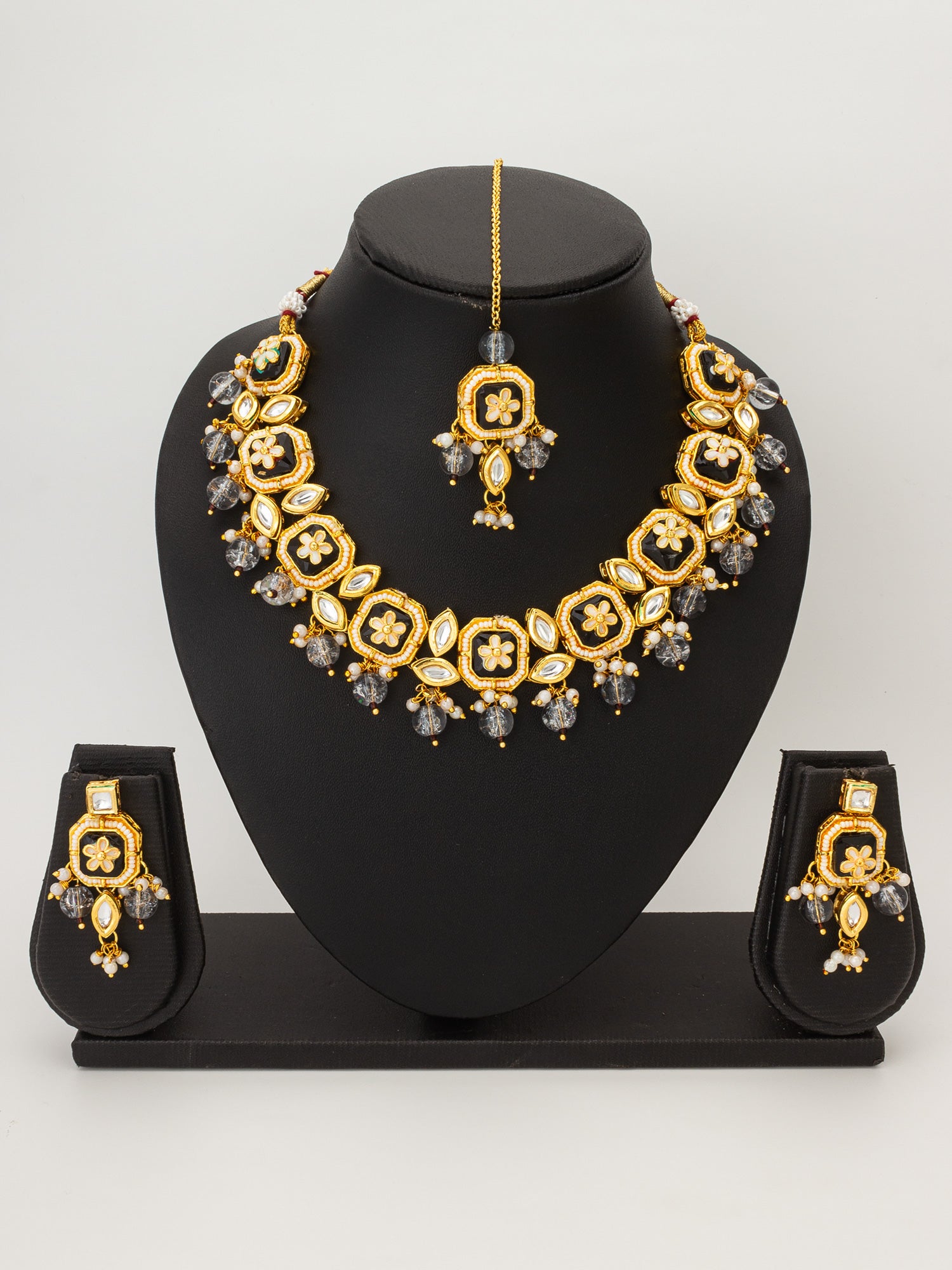 Kundan Necklace Set with Meenakari Earrings and Maang Tikka – View 4 | Aadita Jewelry