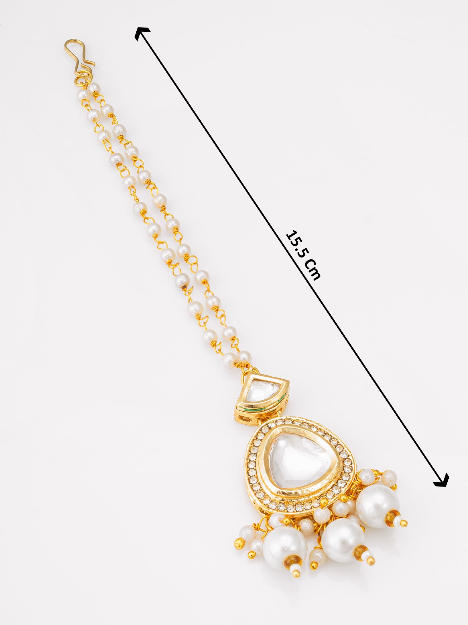 Gold-Plated Kundan Maang Tikka with Pearl Drop – View 4 | Aadita Jewelry
