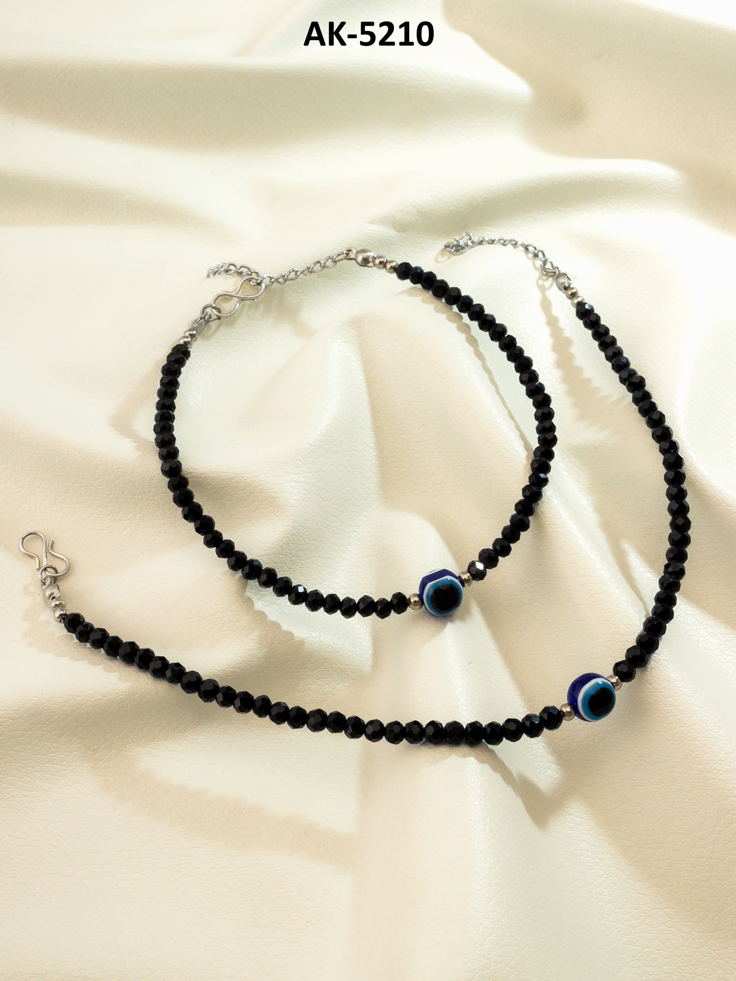 Black Crystal Bead Evil Eye Charm Anklet – View 5 | Aadita Jewelry