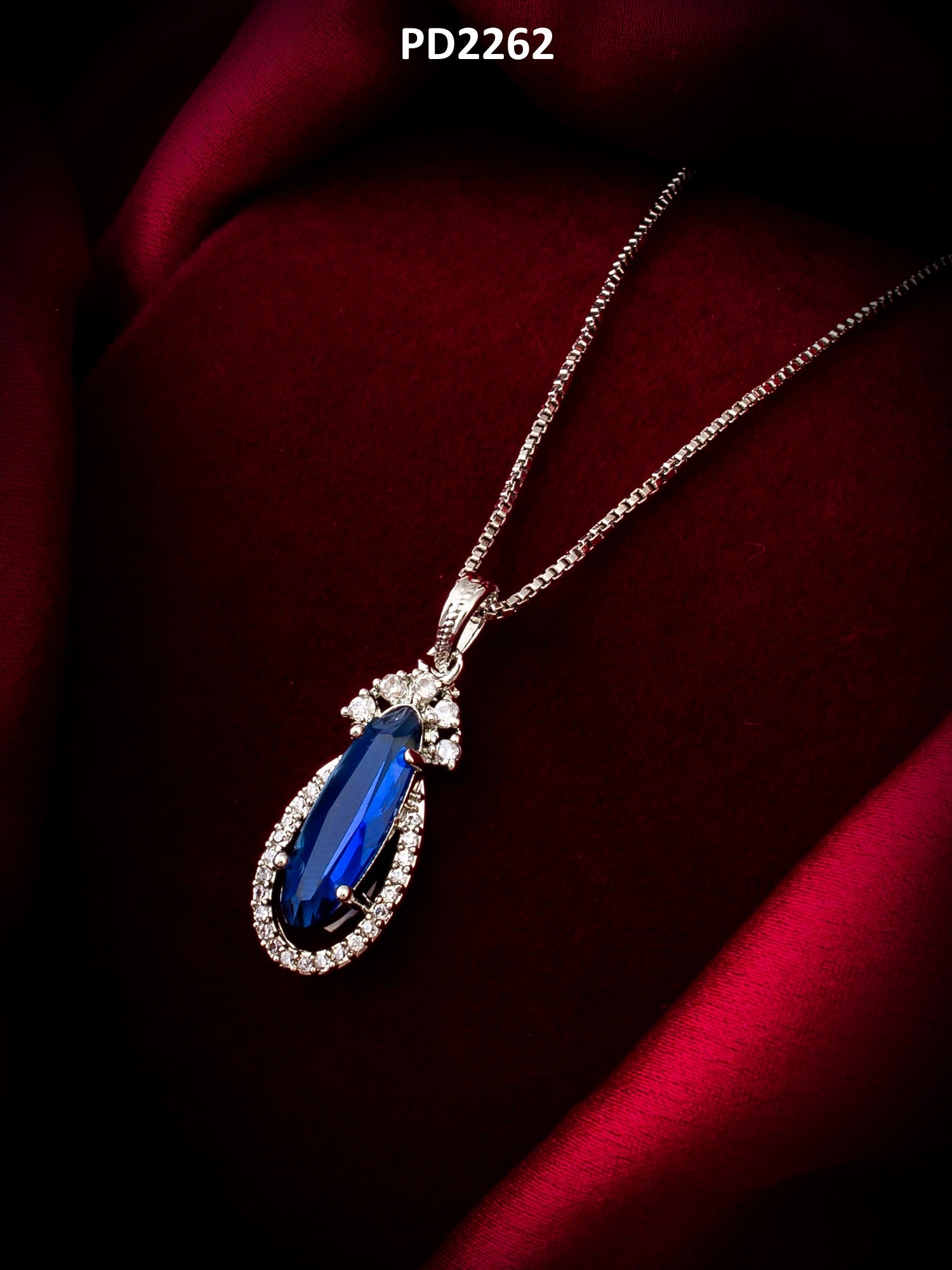 Silver-Plated Blue Stone Pendant Chain for Women & Girls – View 4 | Aadita Jewelry