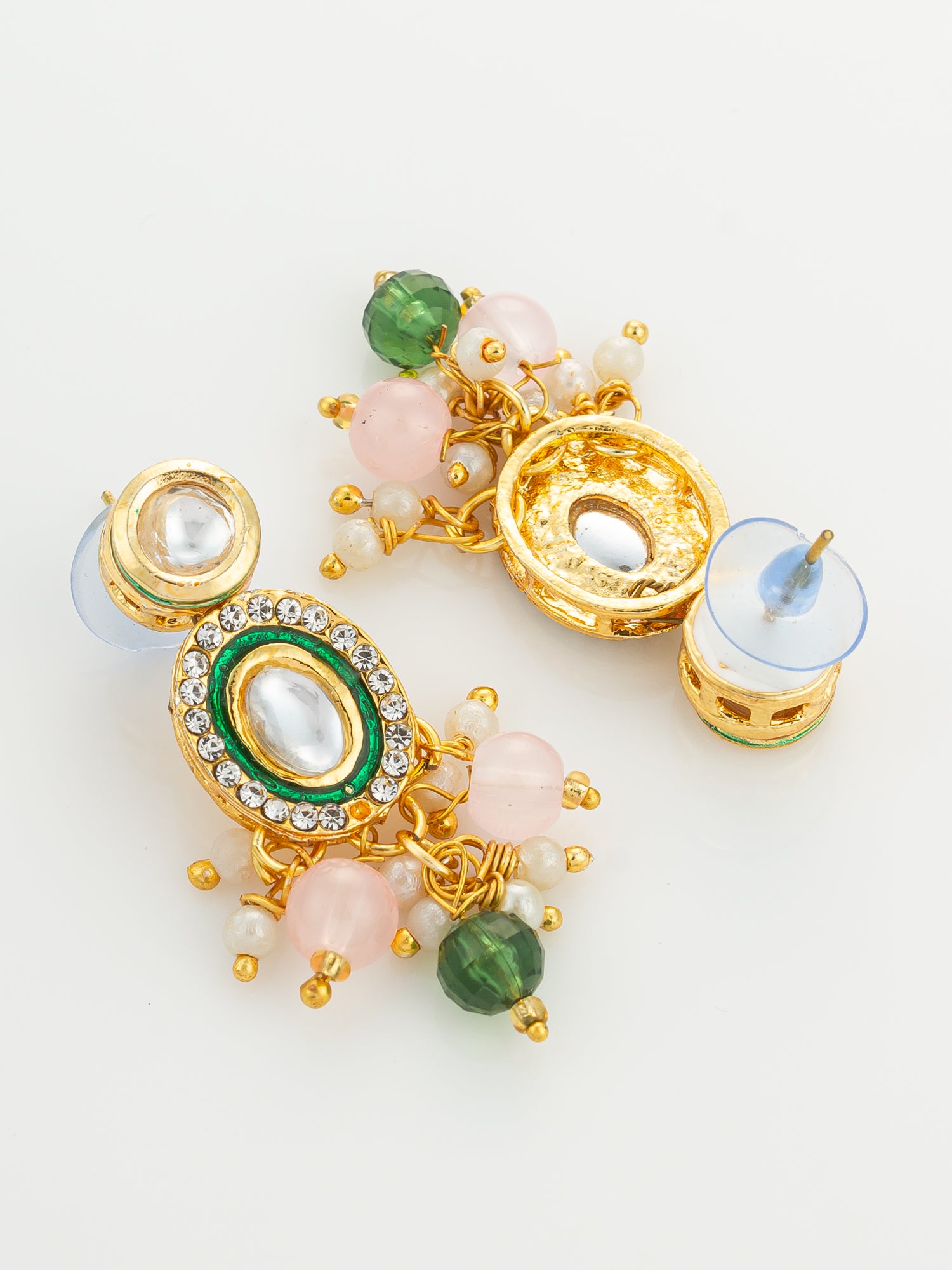 Gold Plated Kundan and Pink Stone Multi-Strand Pearl Necklace Set – View 3 | Aadita Jewelry