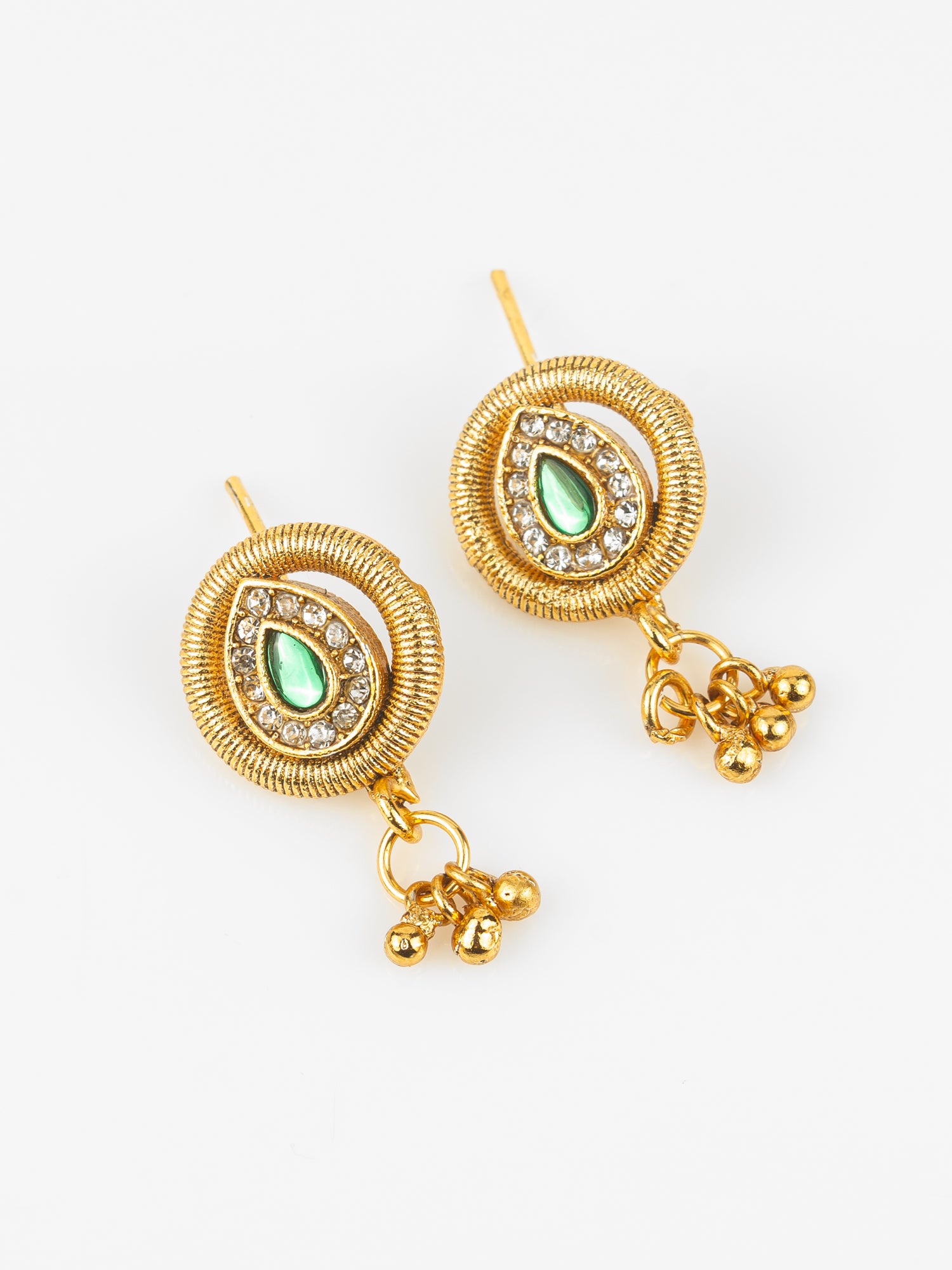 Gold-Plated Teardrop Stone Necklace Set for Women | Green & Pink Ethnic Jewellery with Earrings | Bridal & Festive Wear – View 2 | Aadita Jewelry