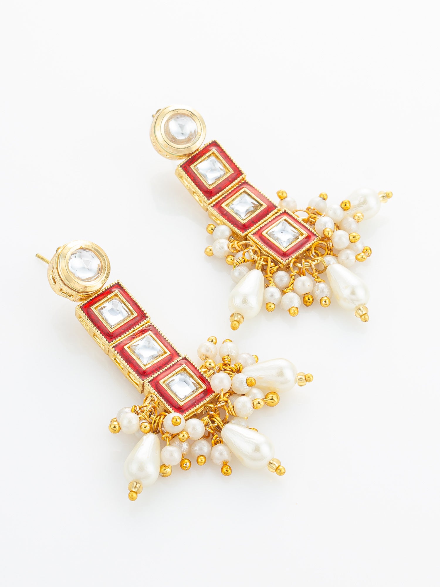 Multi-Strand Pearl and Geometric Stone Necklace Set – View 2 | Aadita Jewelry