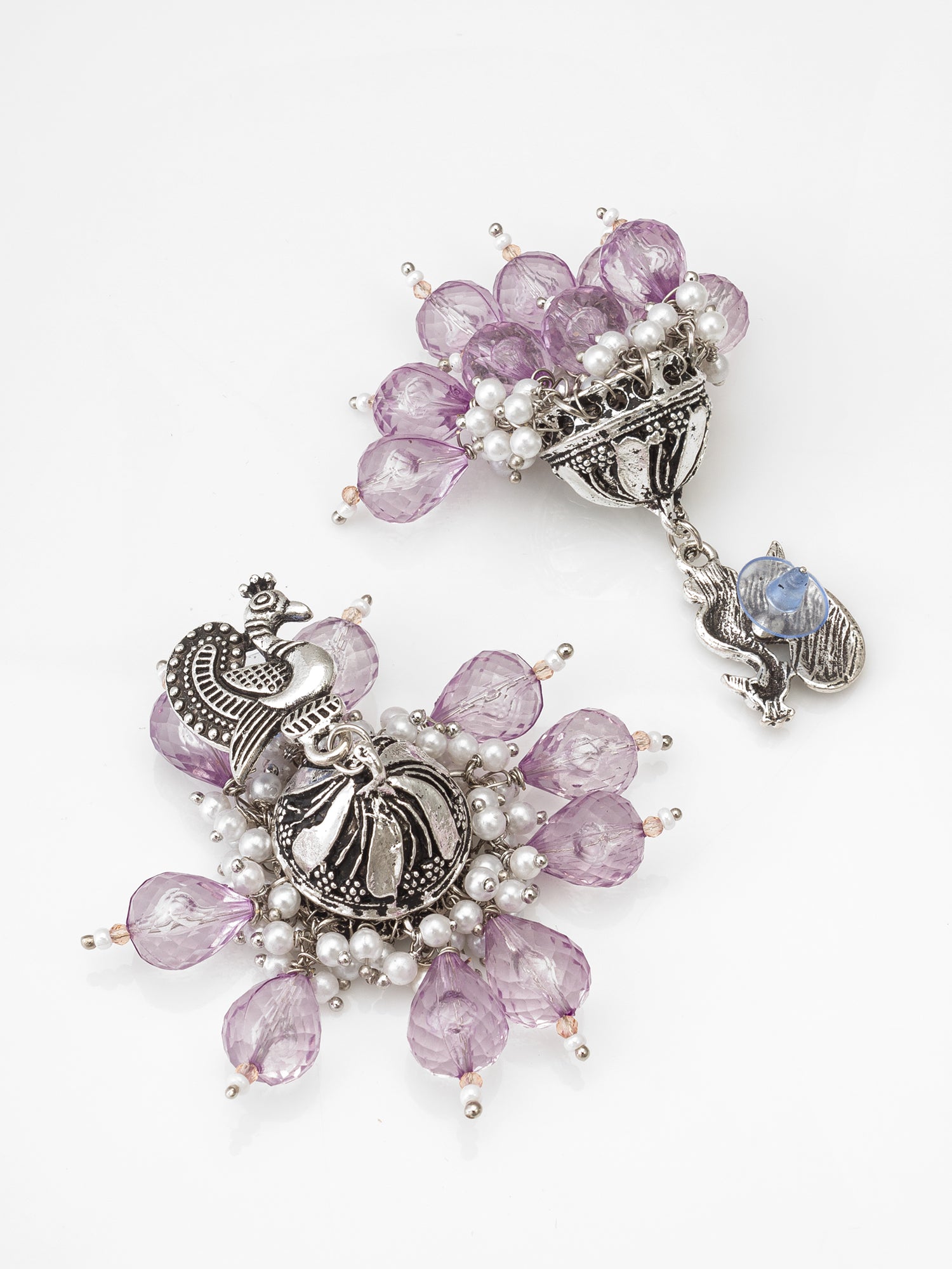 Oxidized Silver Peacock Jhumka Earrings – View 2 | Aadita Jewelry