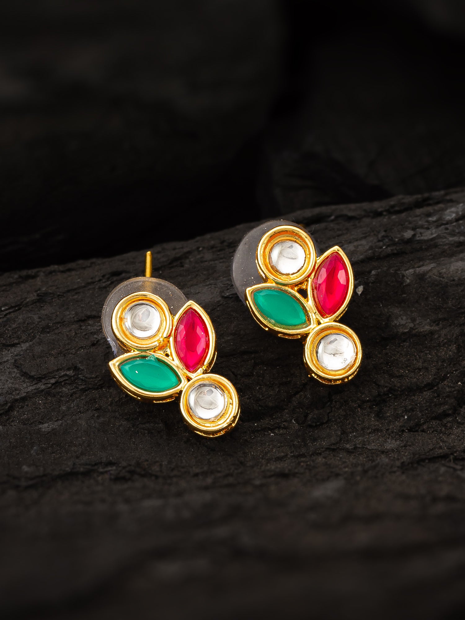 Traditional Multicolor Kundan Stud Earrings – View 5 | Aadita Jewelry