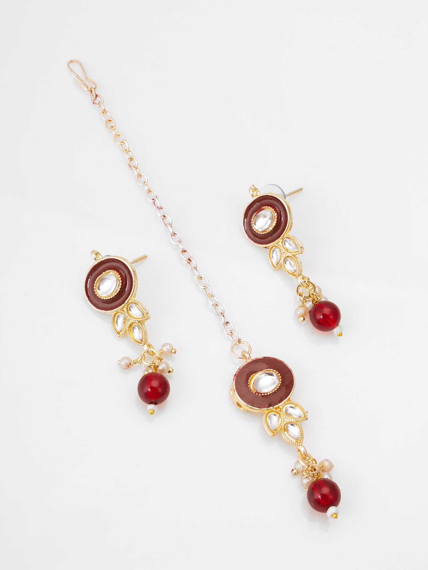 Red Beaded Kundan Choker Necklace Set with Earrings – View 2 | Aadita Jewelry