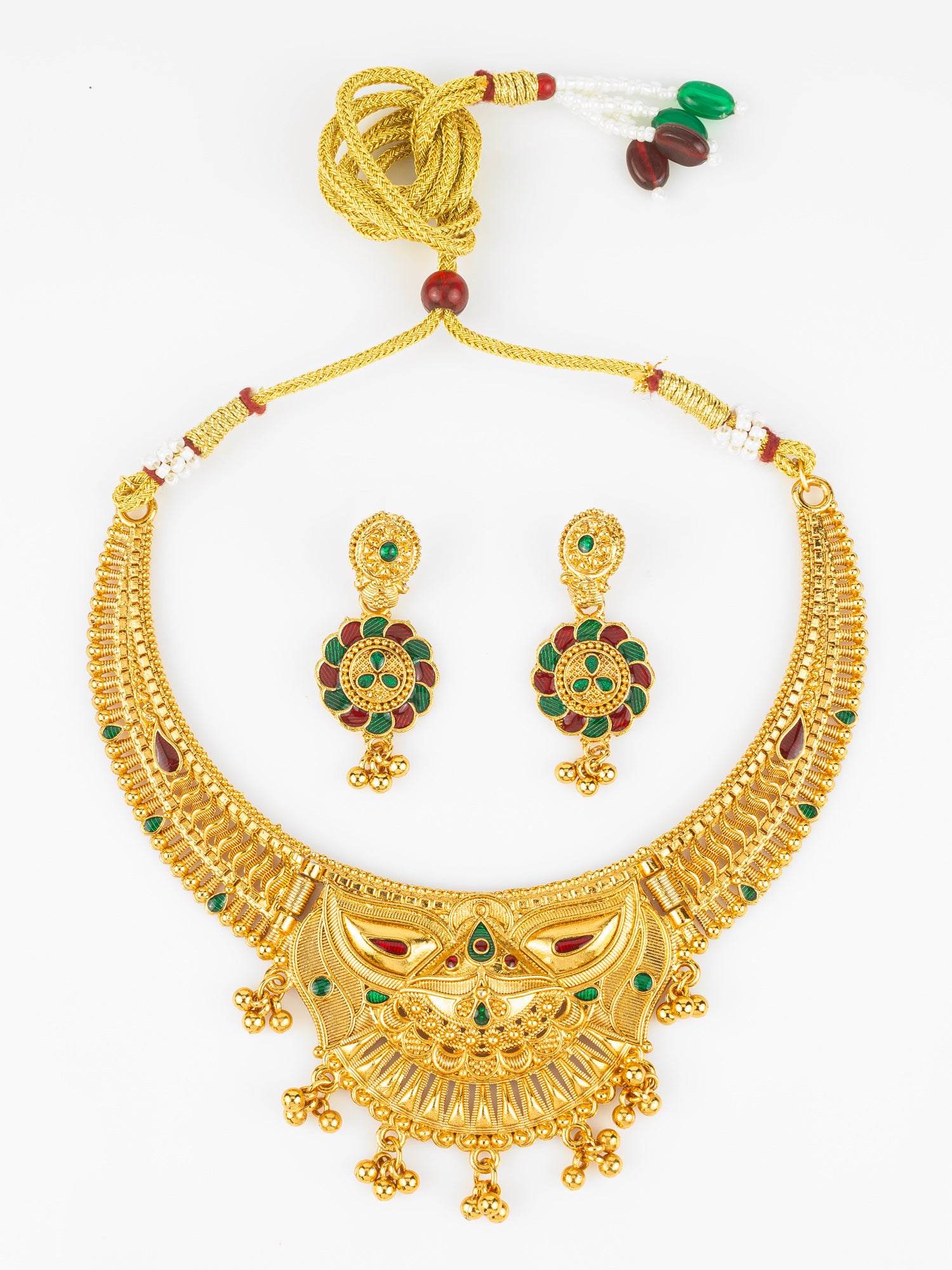 Gold-Plated Temple Necklace Set for Women | Bridal Peacock Jewellery | Traditional Design | Aadita Jewelry