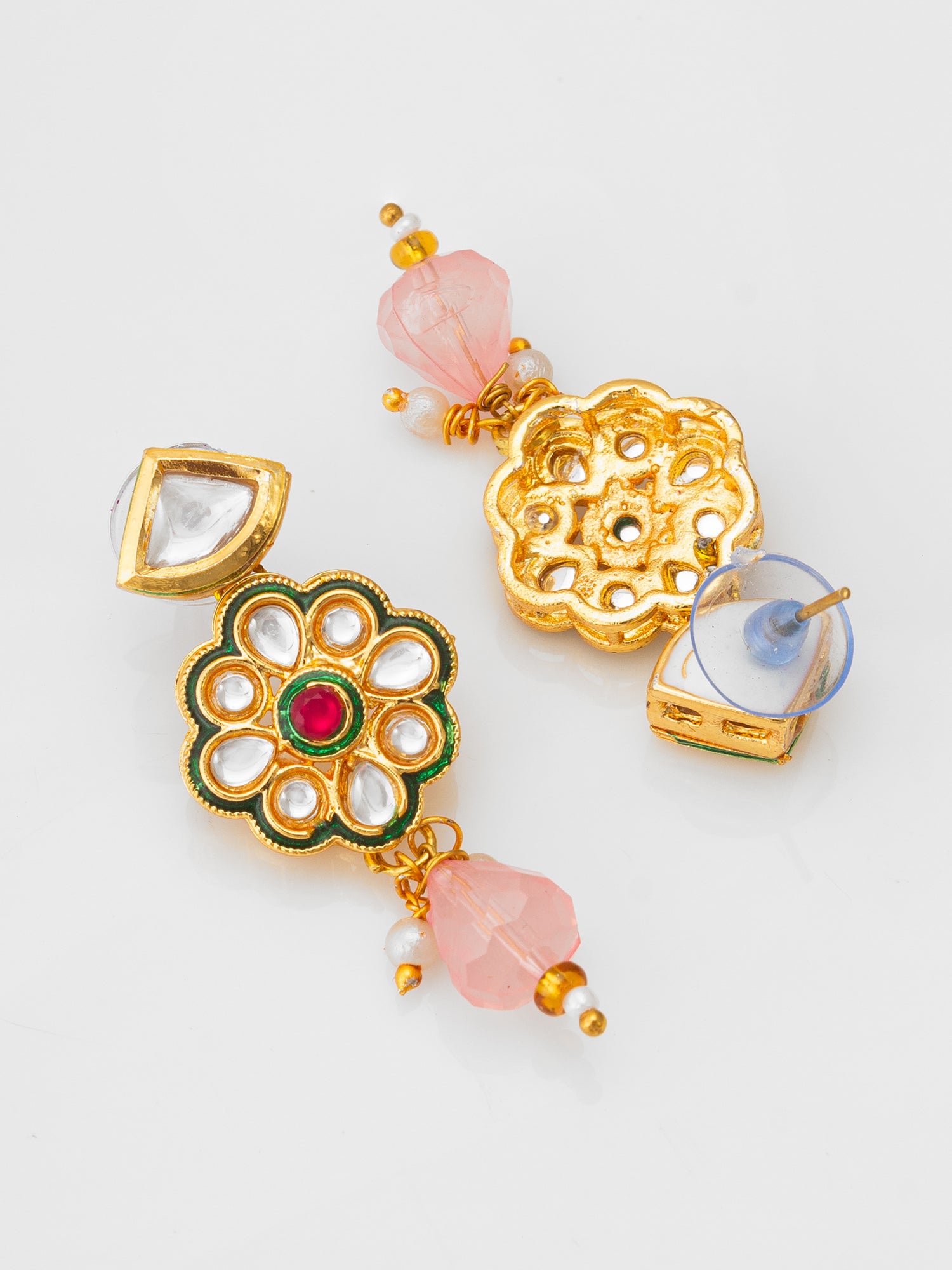 Magenta Bead Choker with Kundan Floral Design and Peach Accents – View 3 | Aadita Jewelry
