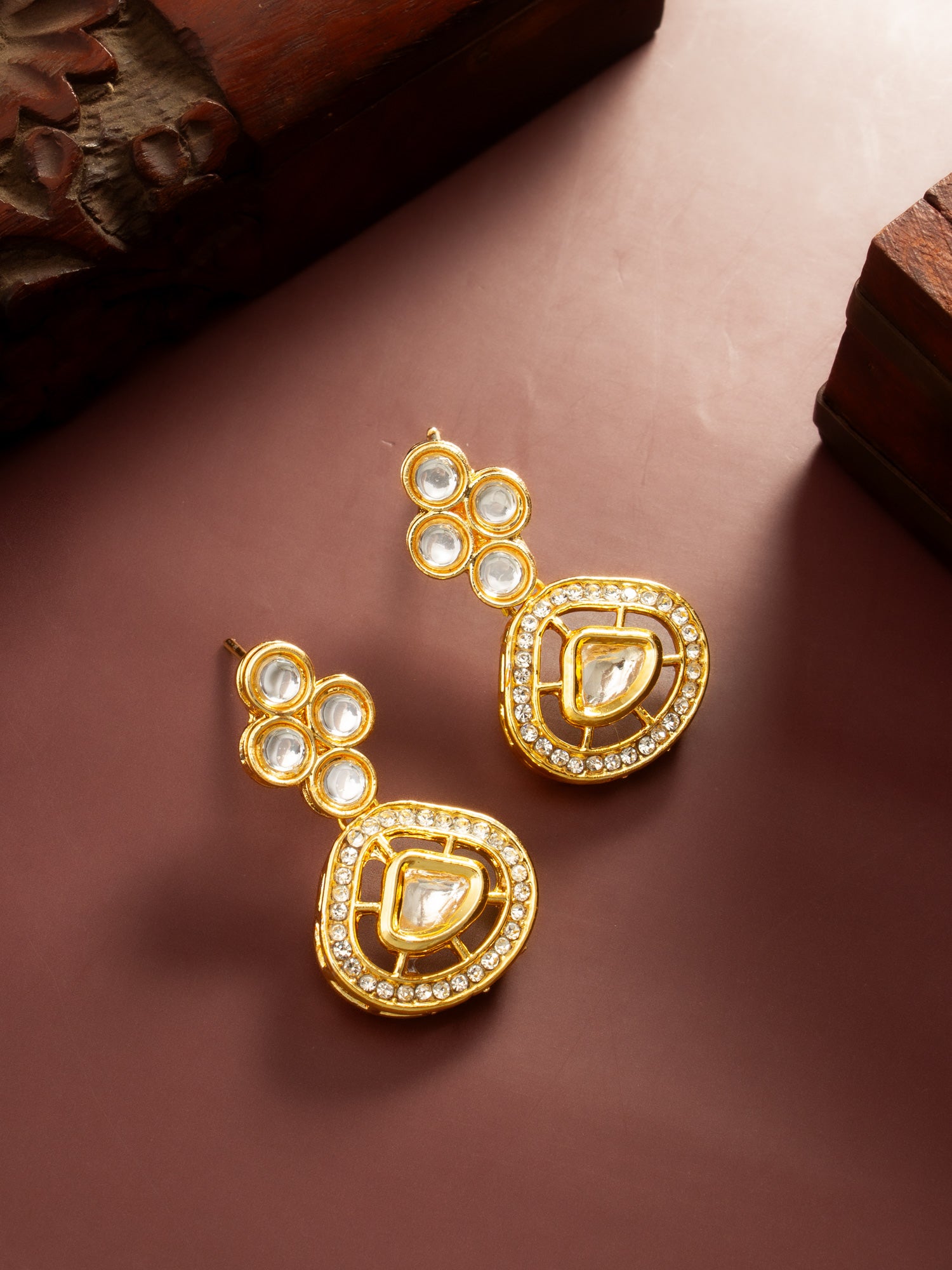 Traditional Kundan Teardrop Earrings – View 5 | Aadita Jewelry