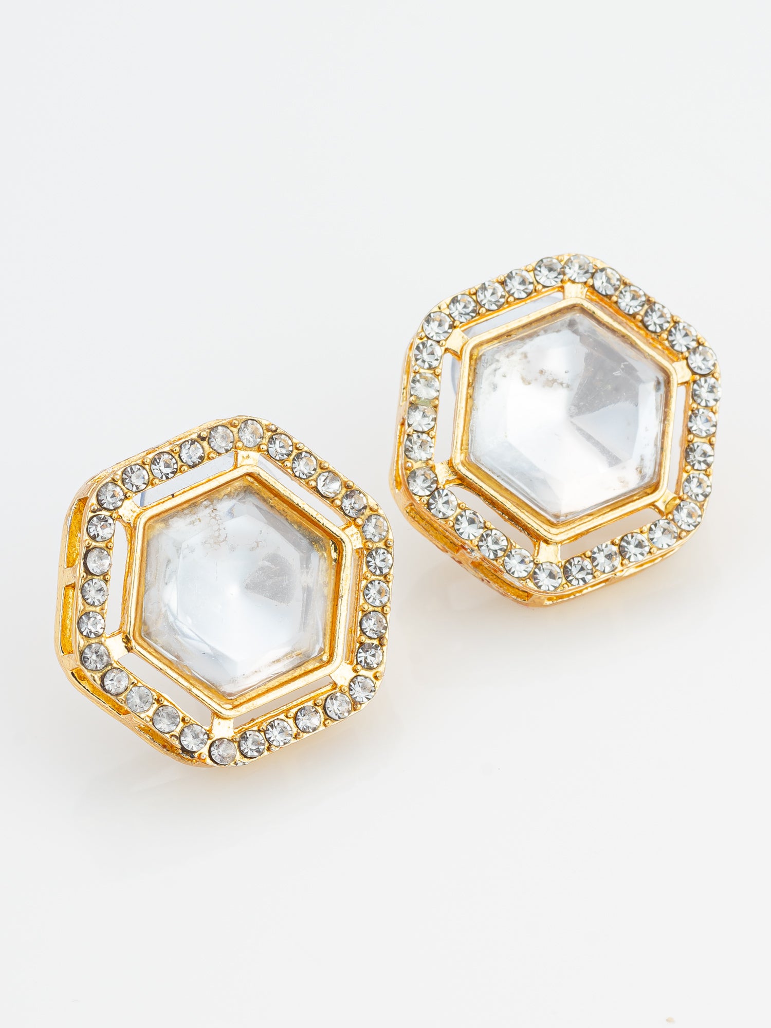Hexagonal Crystal Stud Earrings with Clear Stones – View 2 | Aadita Jewelry