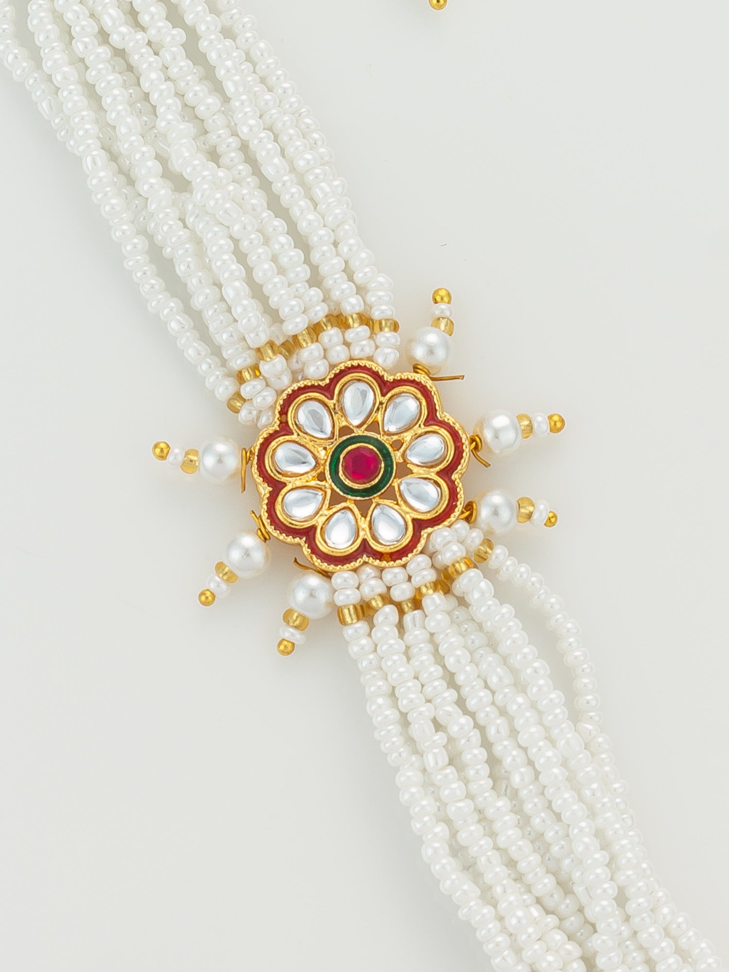 Red Floral Motif Pearl Bracelet – View 3 | Aadita Jewelry