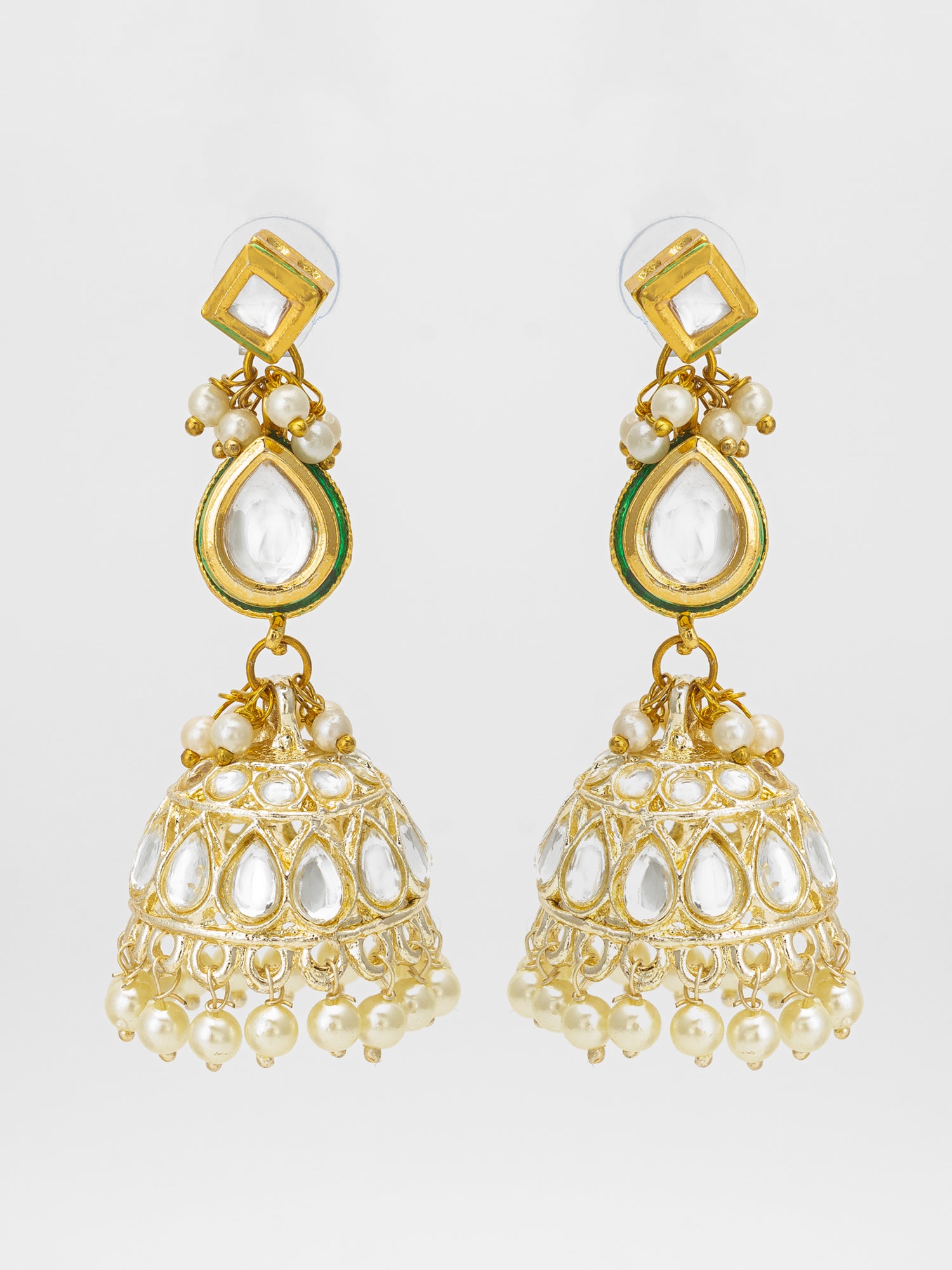 Gold Kundan Jhumka Earrings with Kundan and Pearl | Aadita Jewelry