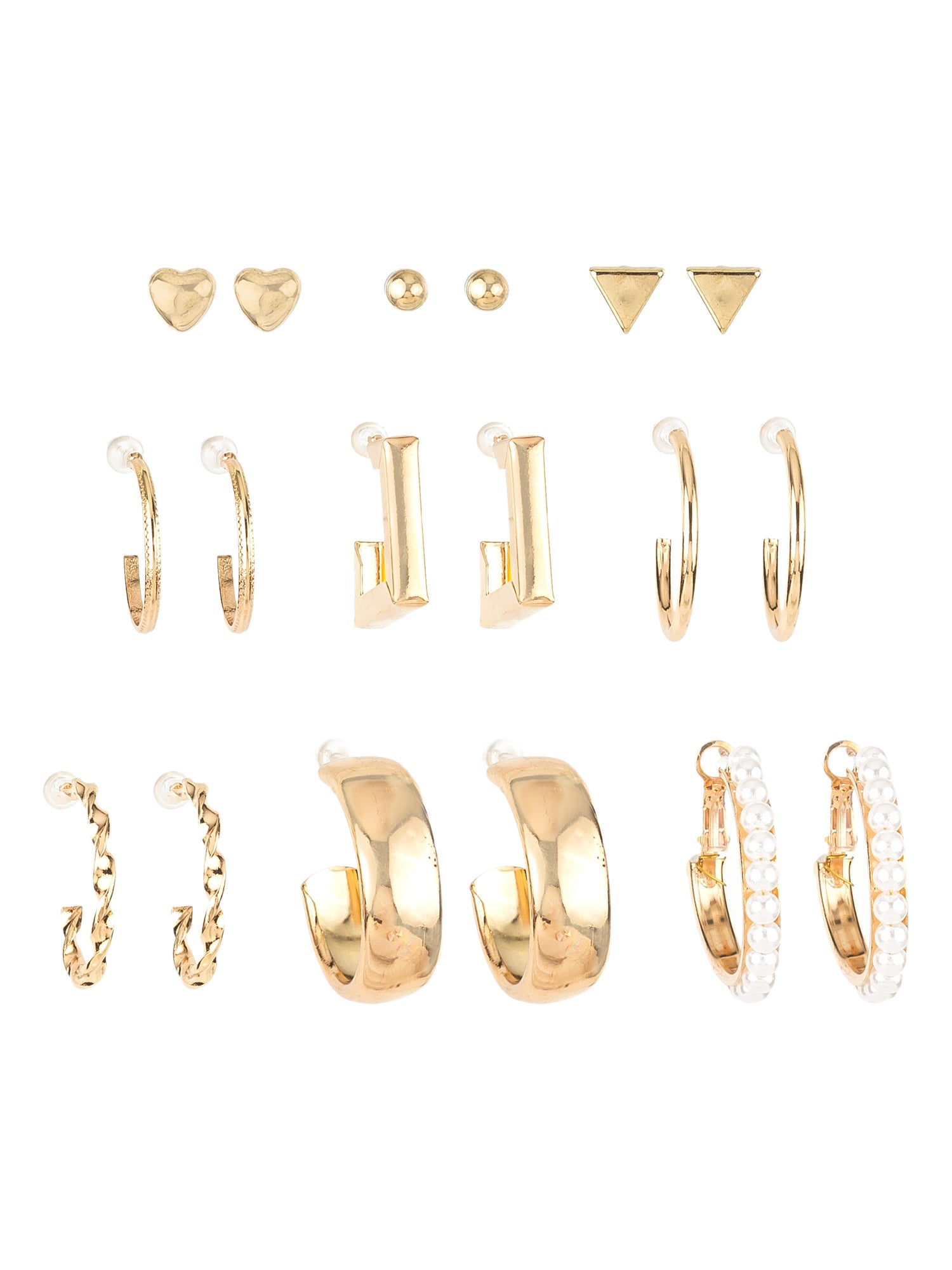 Gold Plated Minimal Studs & Hoops Earring Combo Set with Pearls (Pack of 9 Pairs) – View 4 | Aadita Jewelry