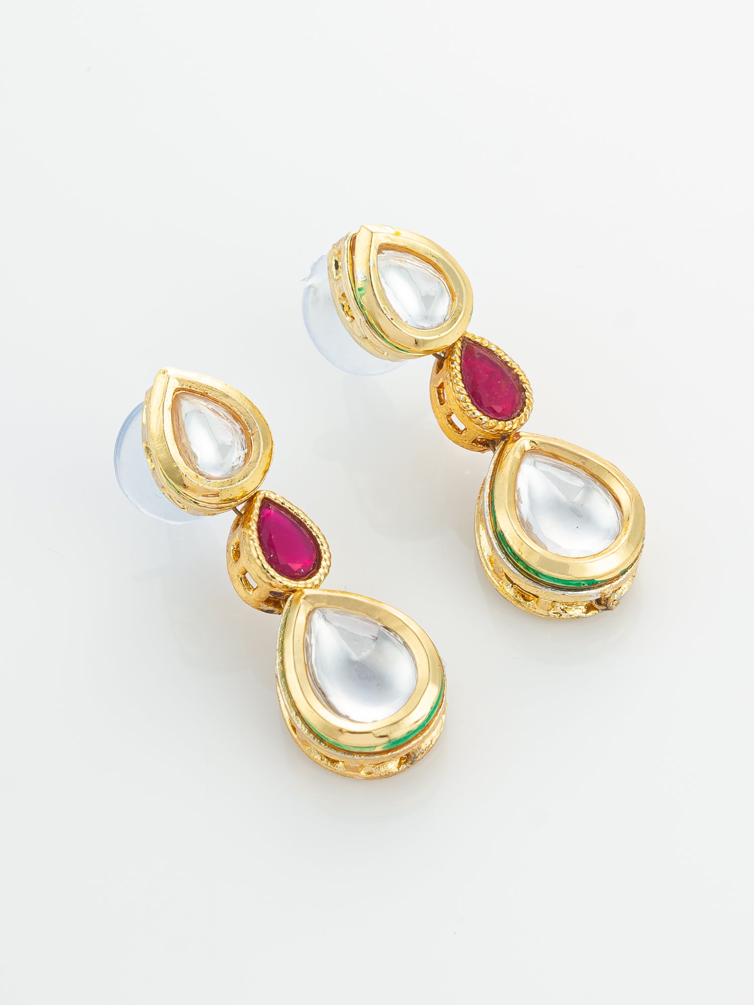 Ruby Red Kundan Gold Plated Traditional Pendant Necklace Set – View 2 | Aadita Jewelry