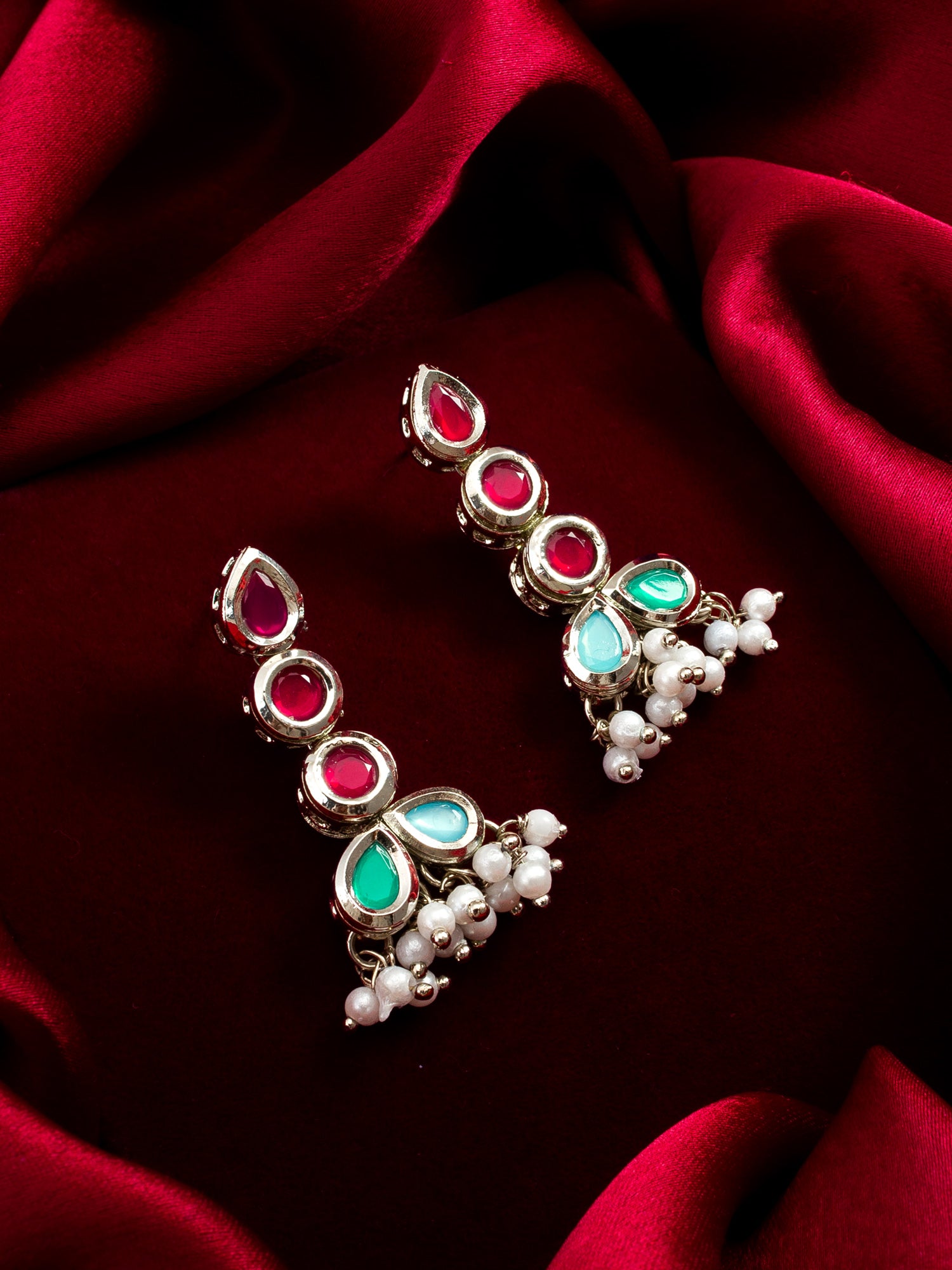 Silver Plated Multi Linear Earrings – View 4 | Aadita Jewelry