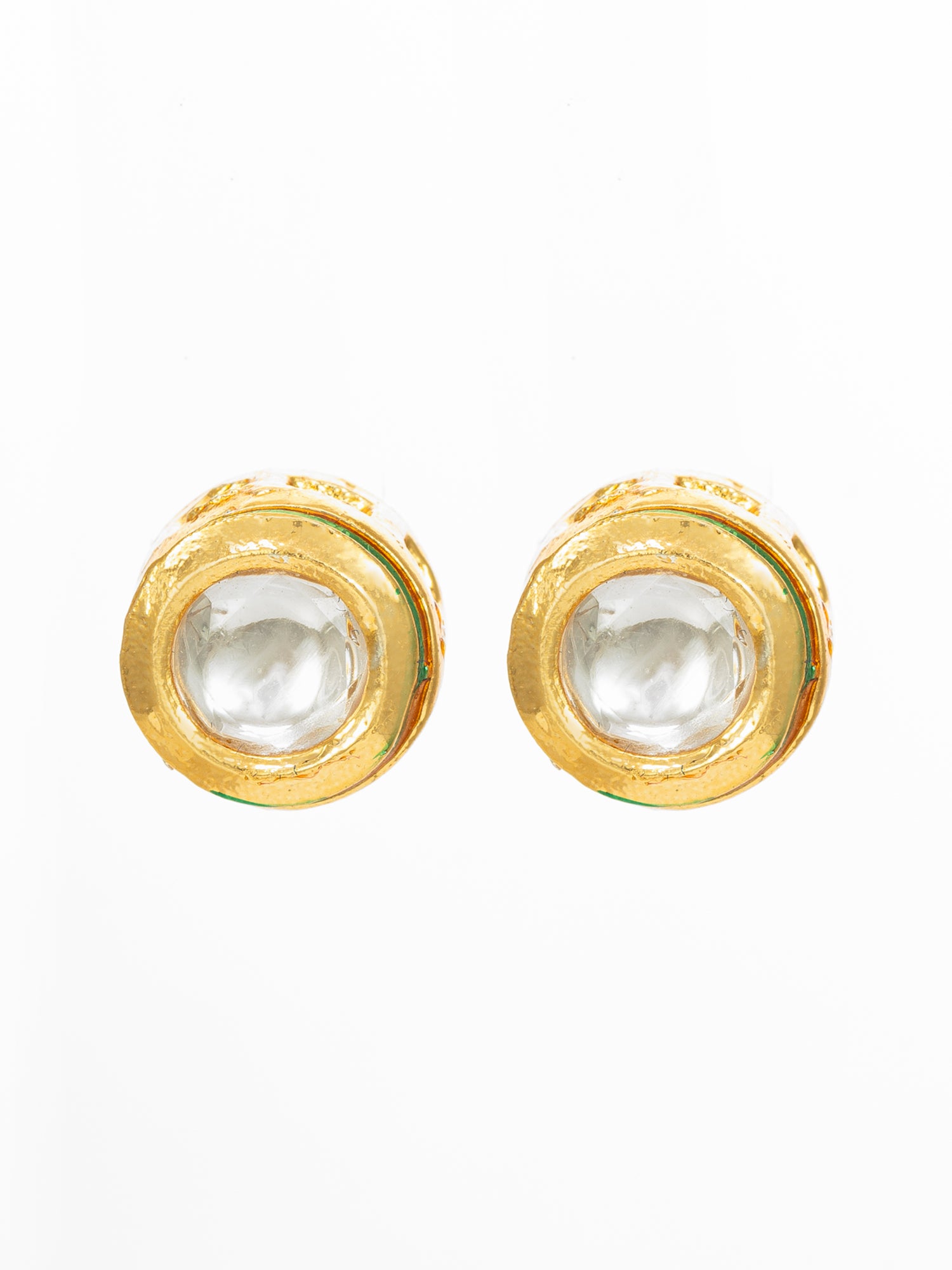 Gold Plated White Round Stud Earrings with Kundan Stones | Aadita Jewelry