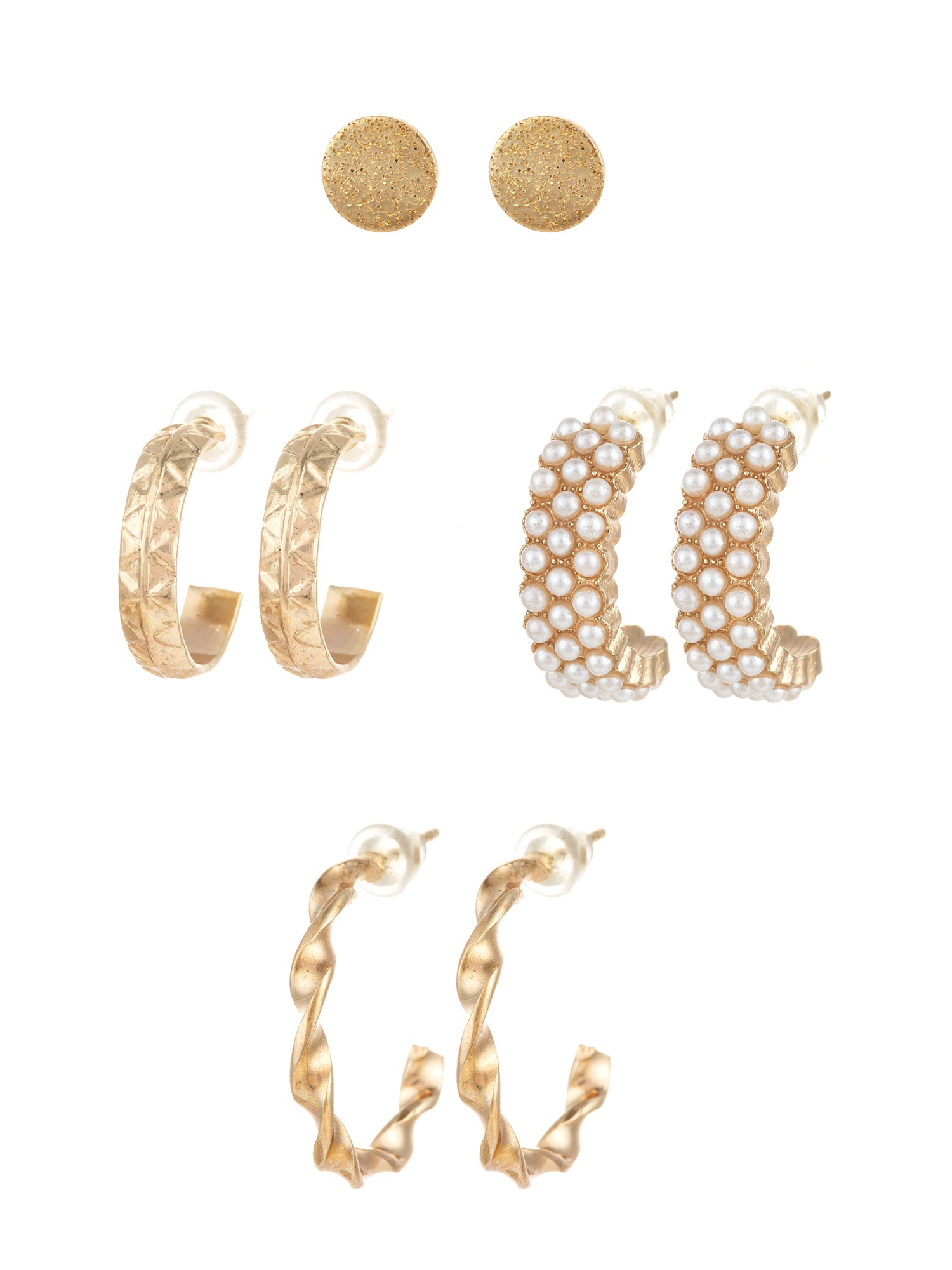 Gold Plated Pearl Huggie and Textured Hoop Set – View 2 | Aadita Jewelry