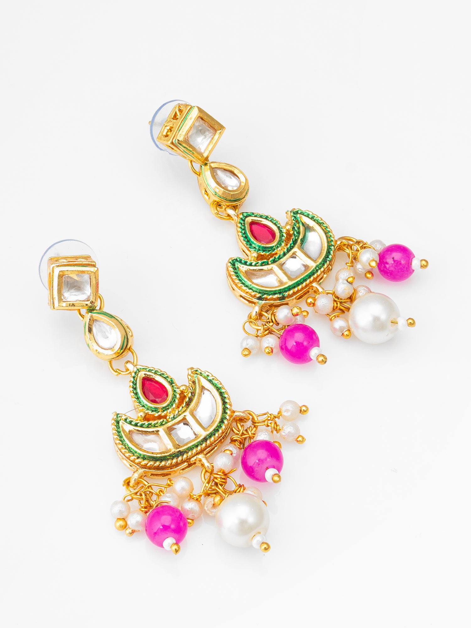 Gold-Tone Kundan Chandbali Earrings with Bead Drops | Aadita Jewelry