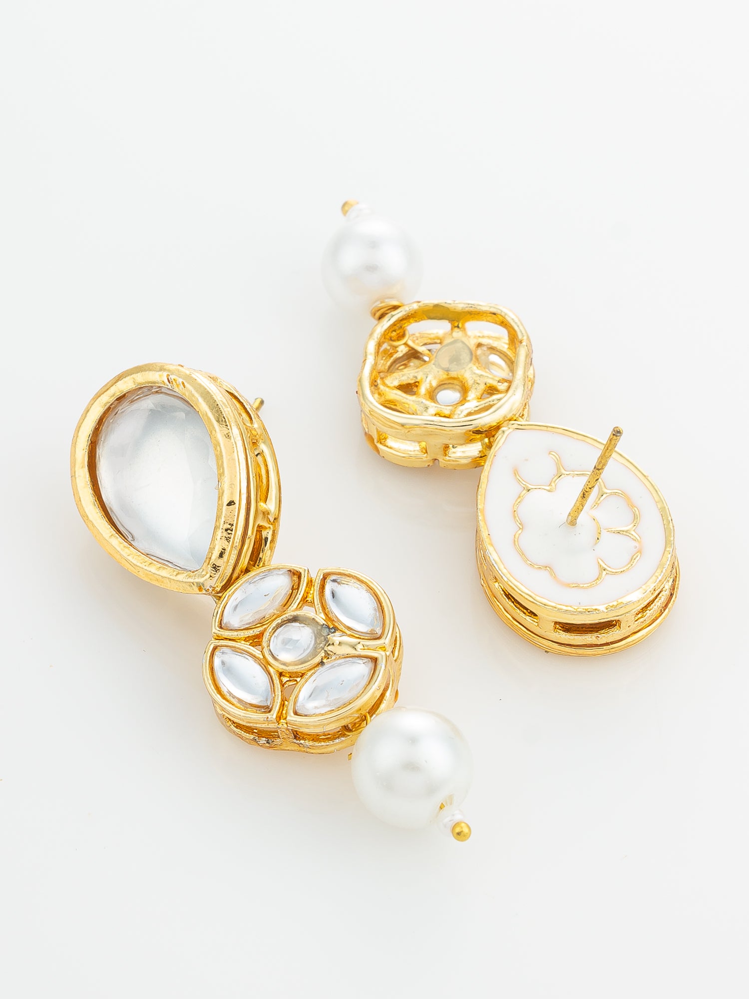 Gold Plated Long Pear Drop Earrings with Pearl Dangle – View 3 | Aadita Jewelry