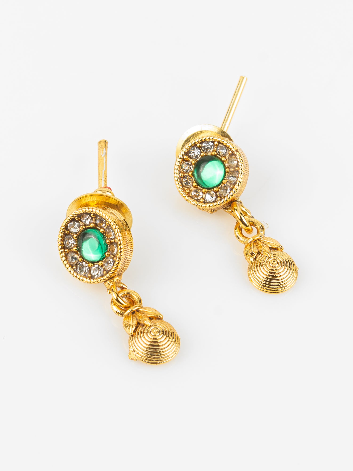 Traditional Gold-Plated Green Stone Necklace Set for Women | Ethnic Temple Jewelry with Earrings | Festive & Wedding Wear – View 2 | Aadita Jewelry