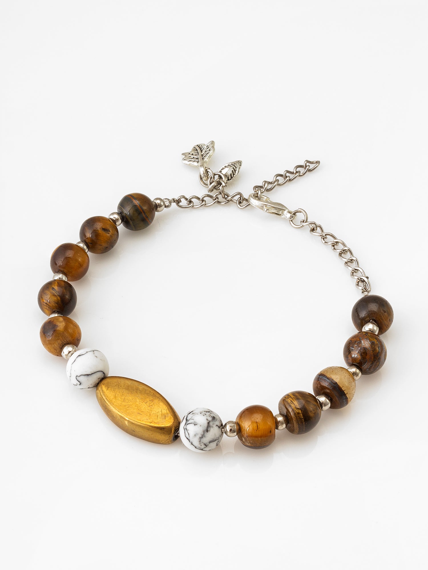 Beaded Bracelet with Howlite Beads and Gold Oval Centerpiece | Aadita Jewelry