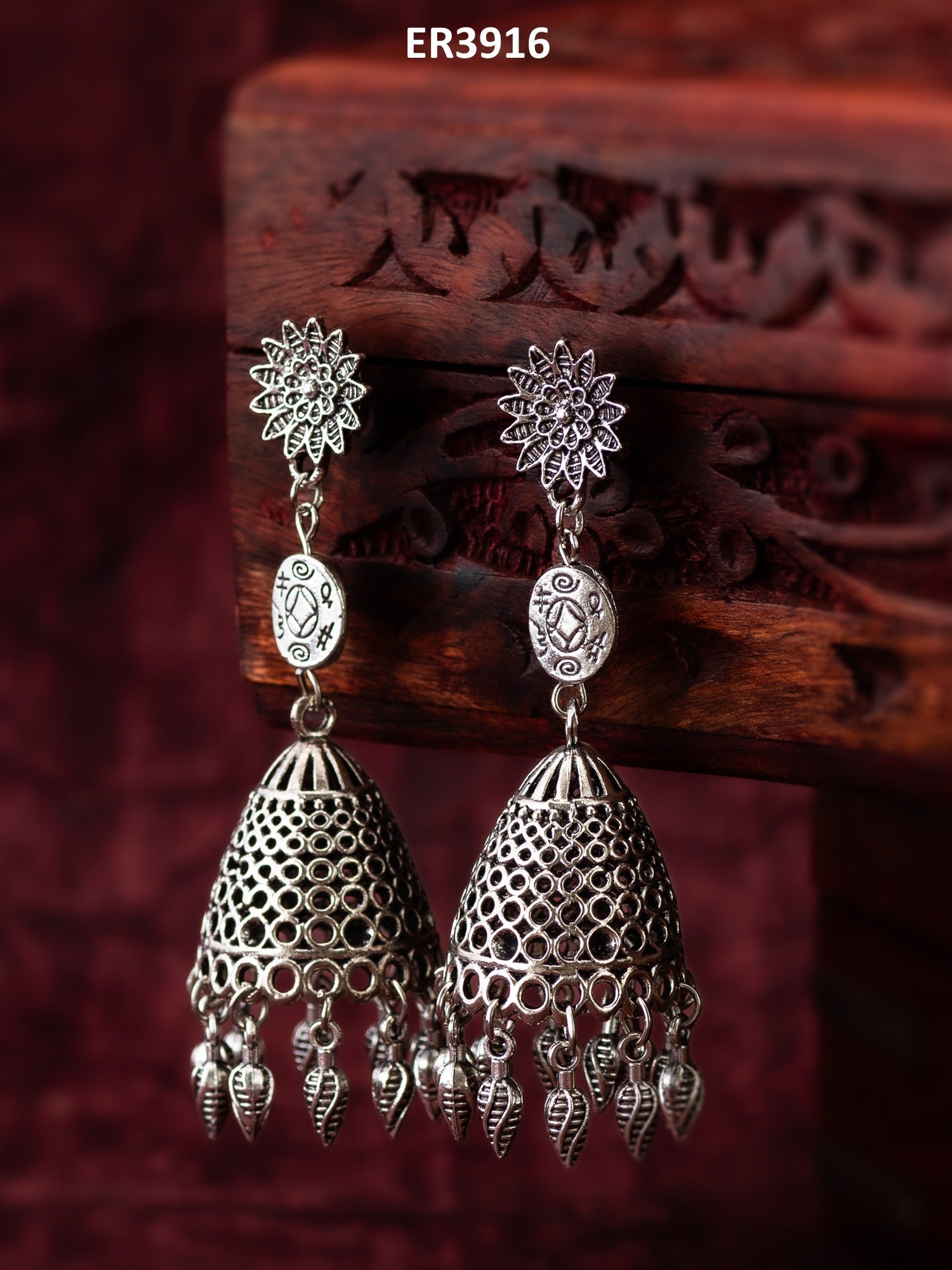 Oxidized Silver Jhumka Earrings – View 5 | Aadita Jewelry