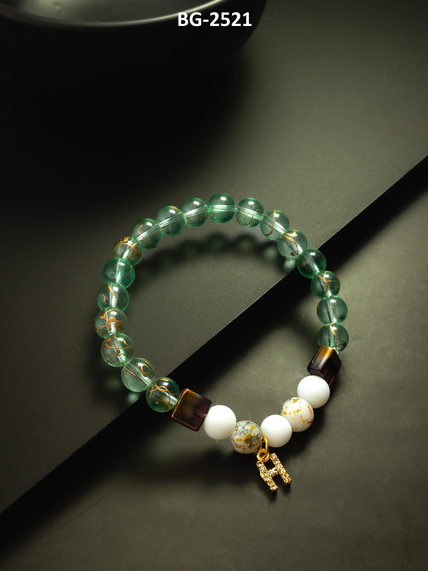 Mint Green Beaded Bracelet with Charm Accent – View 4 | Aadita Jewelry
