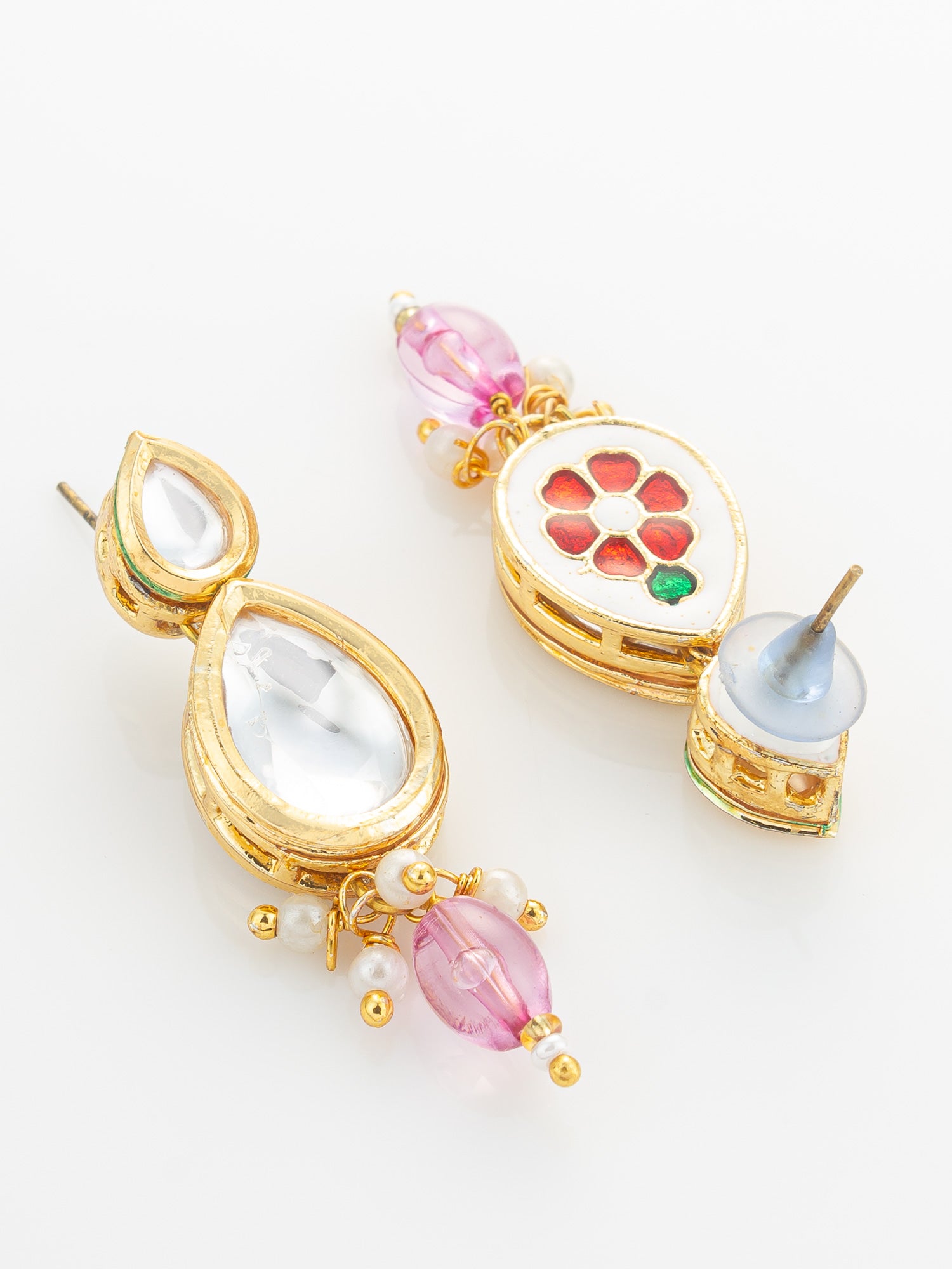 Gold Plated Kundan & Pink Crystal Drop Necklace Set – View 3 | Aadita Jewelry