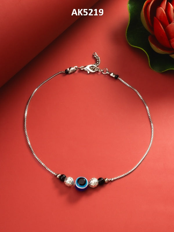 Evil Eye Textured Silver Bead Anklet – View 4 | Aadita Jewelry