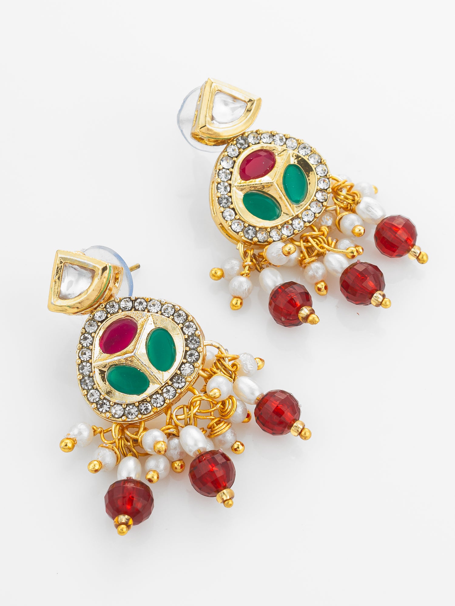 Ruby Red and Pearl Multi-Strand Kundan Long Necklace Set – View 2 | Aadita Jewelry