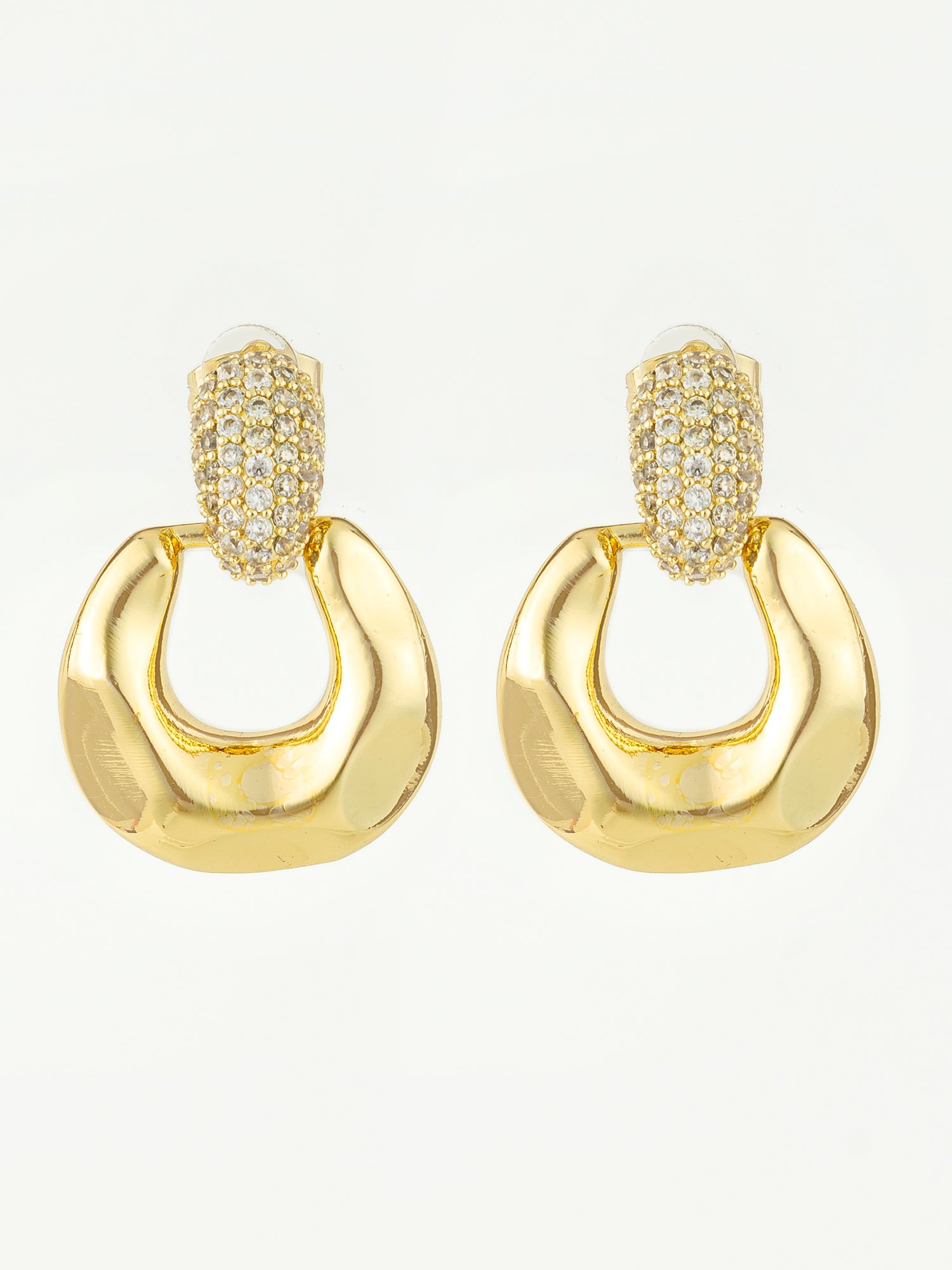 Gold Plated Glossy Dome Hoop Earrings with American Diamond Studded Top | Aadita Jewelry