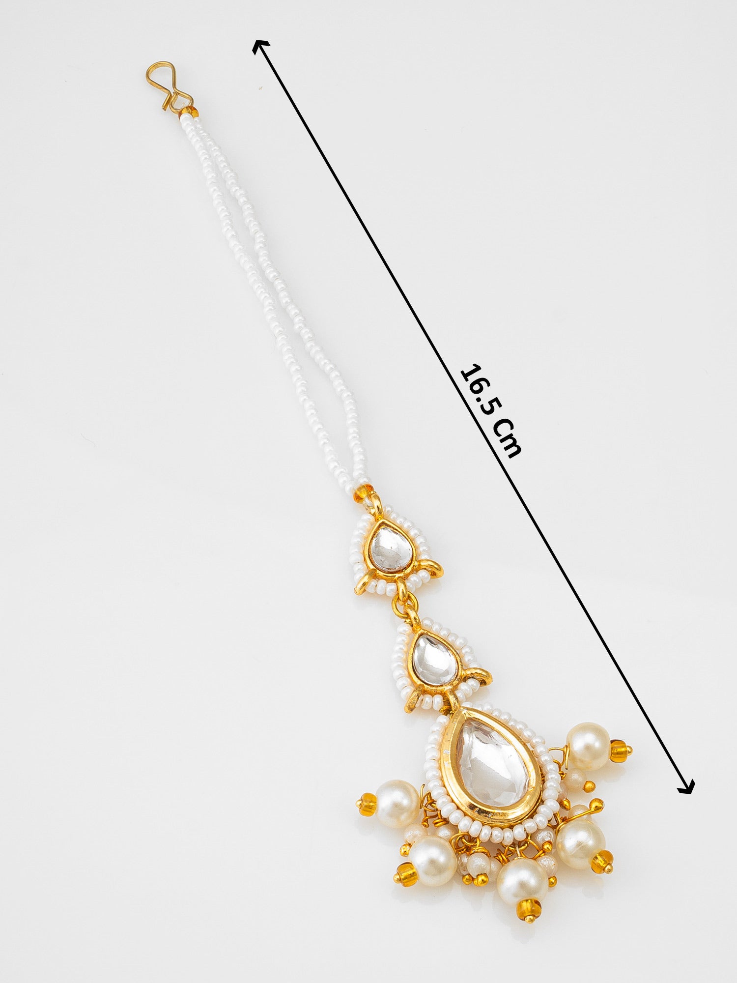 Gold Plated White Kundan and Pearl Beaded Maang Tikka for Women – View 4 | Aadita Jewelry