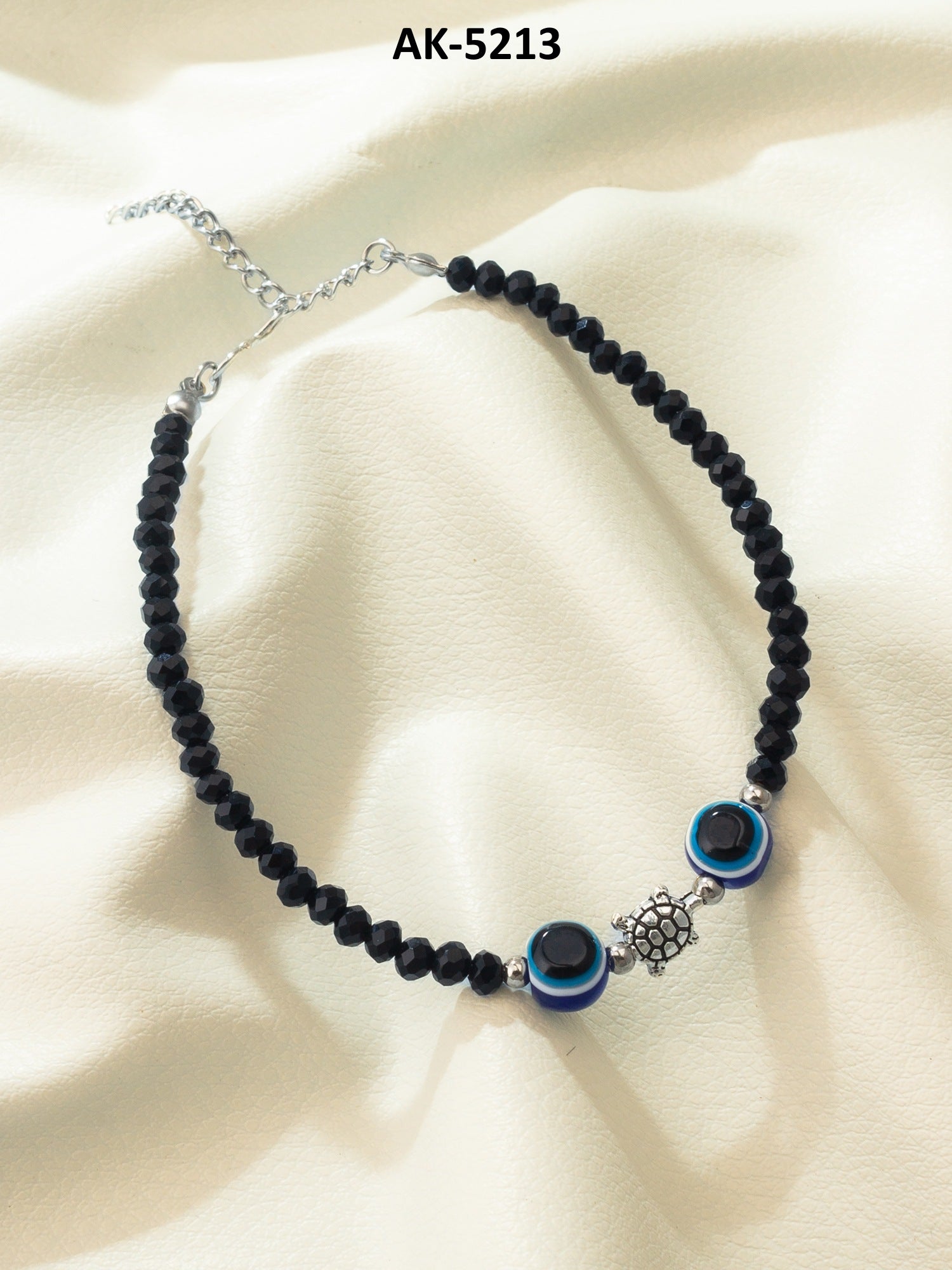 Black Crystal Bead Evil Eye Anklet – View 5 | Aadita Jewelry