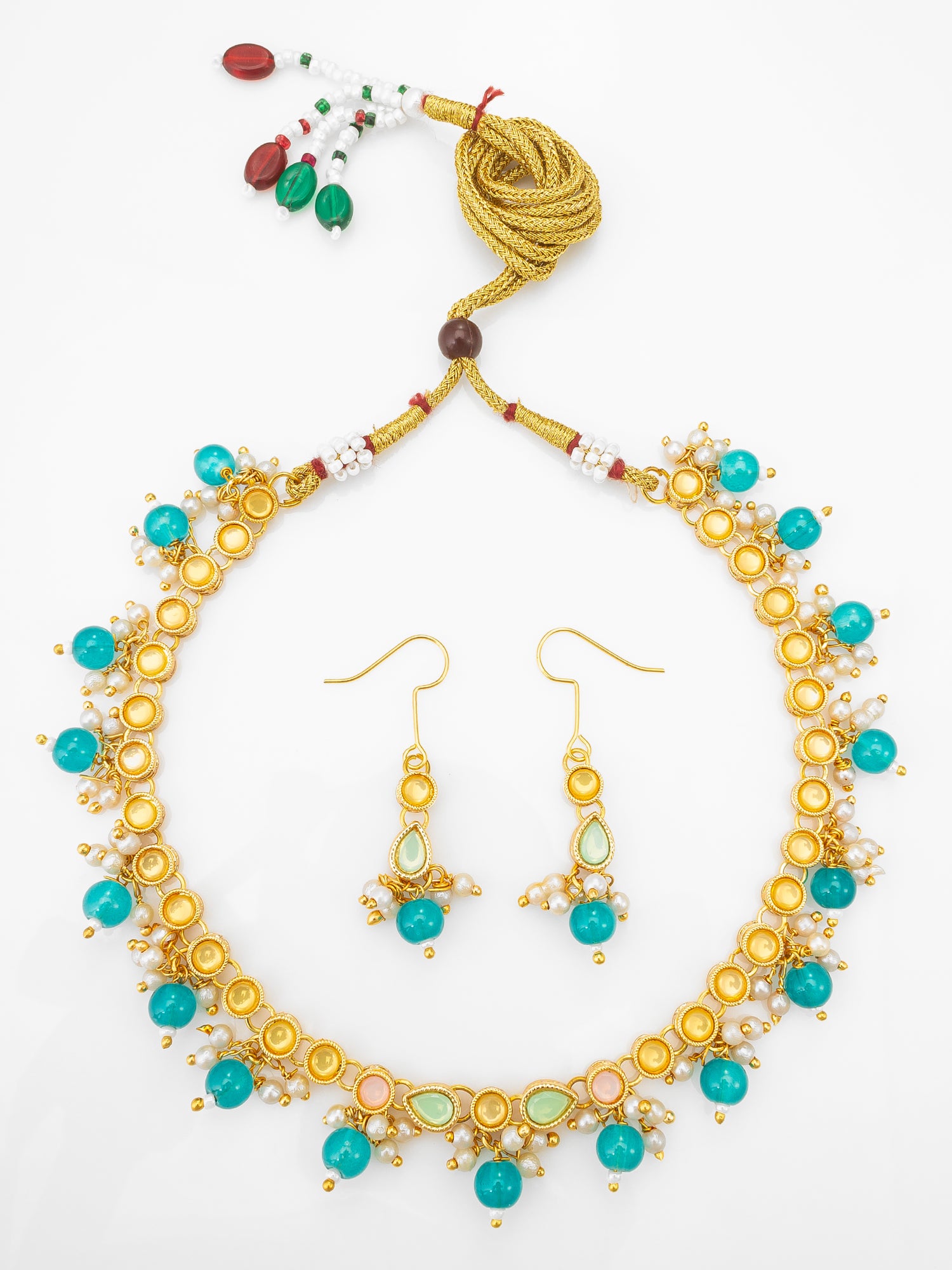 Gold Plated Green Beaded Kundan Necklace Set for Women and Girls | Aadita Jewelry