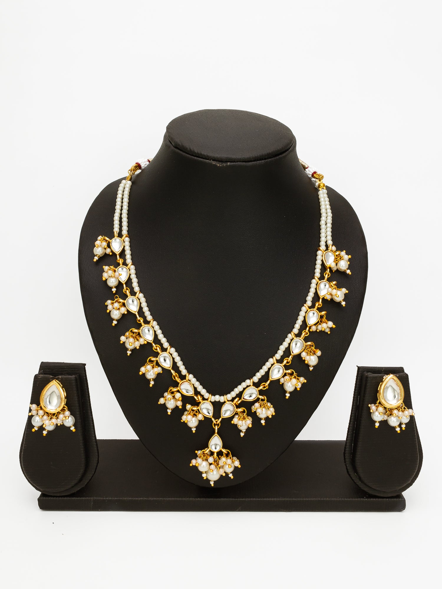 Gold Plated White Kundan Pearl Bridal Necklace Set for Women – View 4 | Aadita Jewelry
