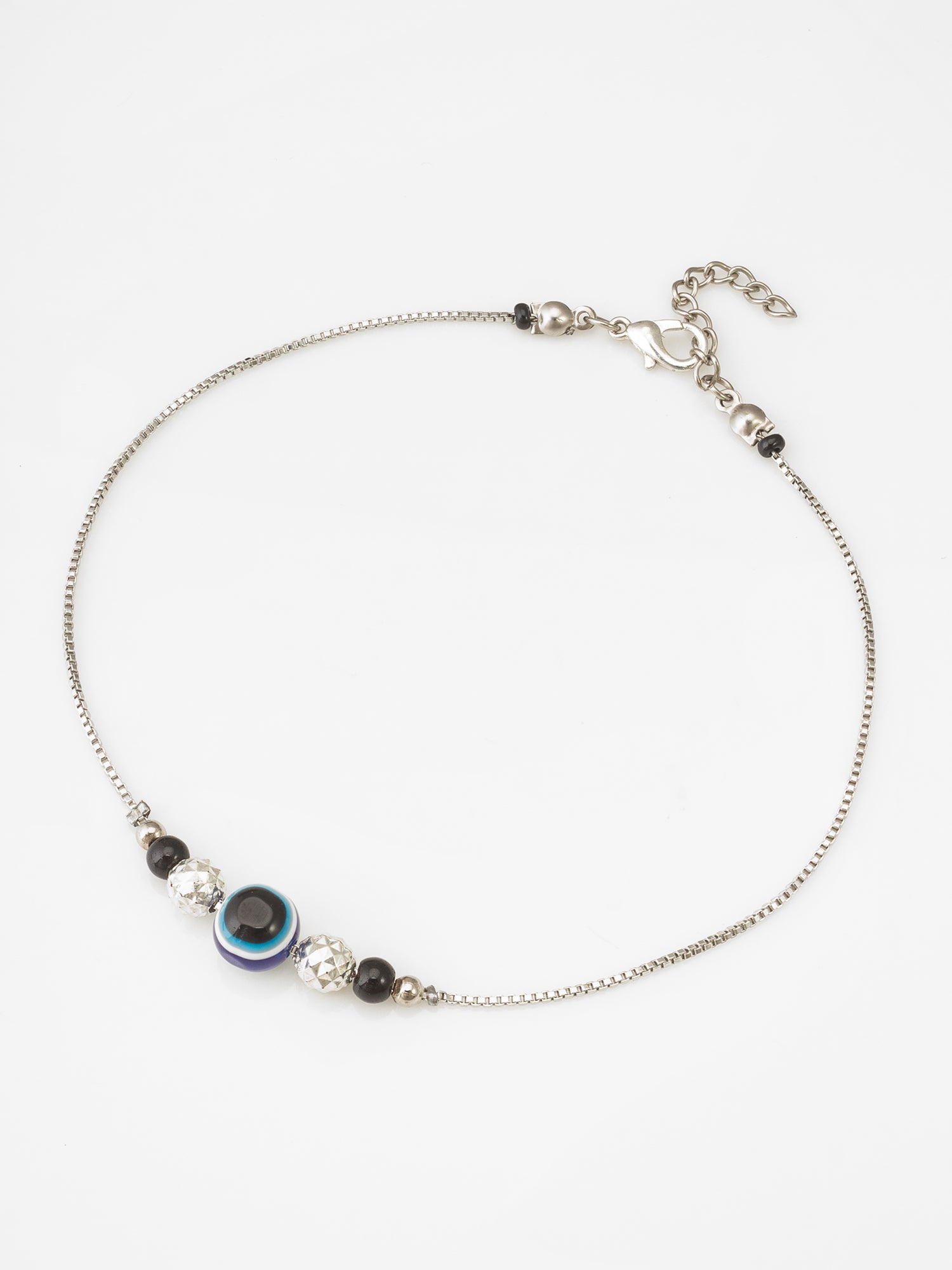 Evil Eye Textured Silver Bead Anklet | Aadita Jewelry