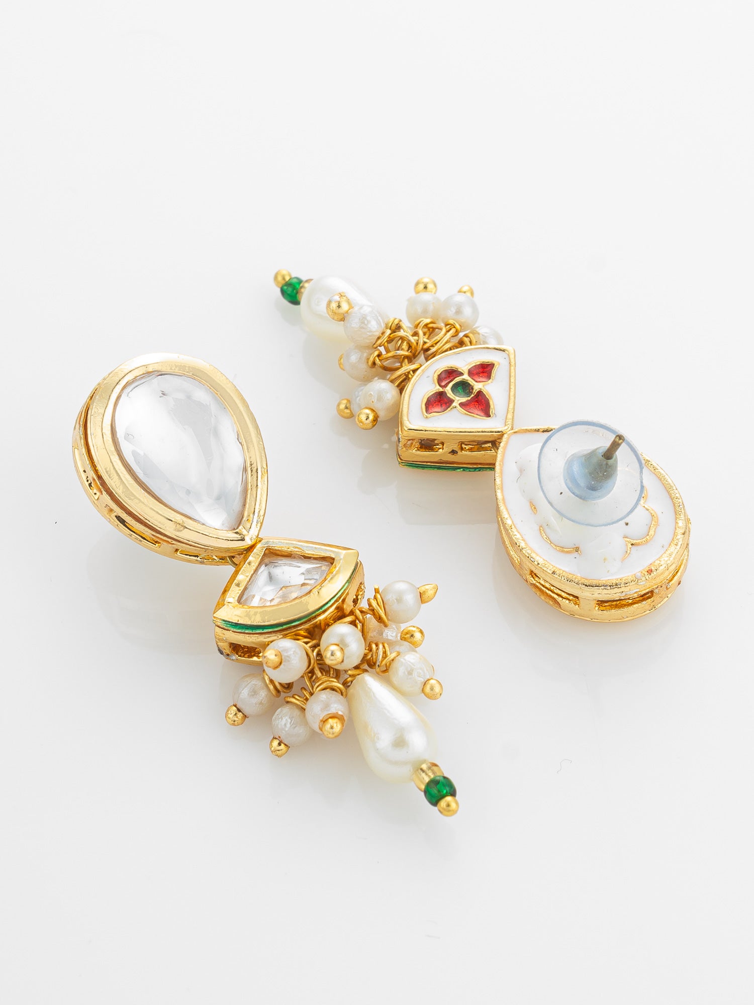 Green Enamel and Pearl Kundan Necklace Set – View 3 | Aadita Jewelry