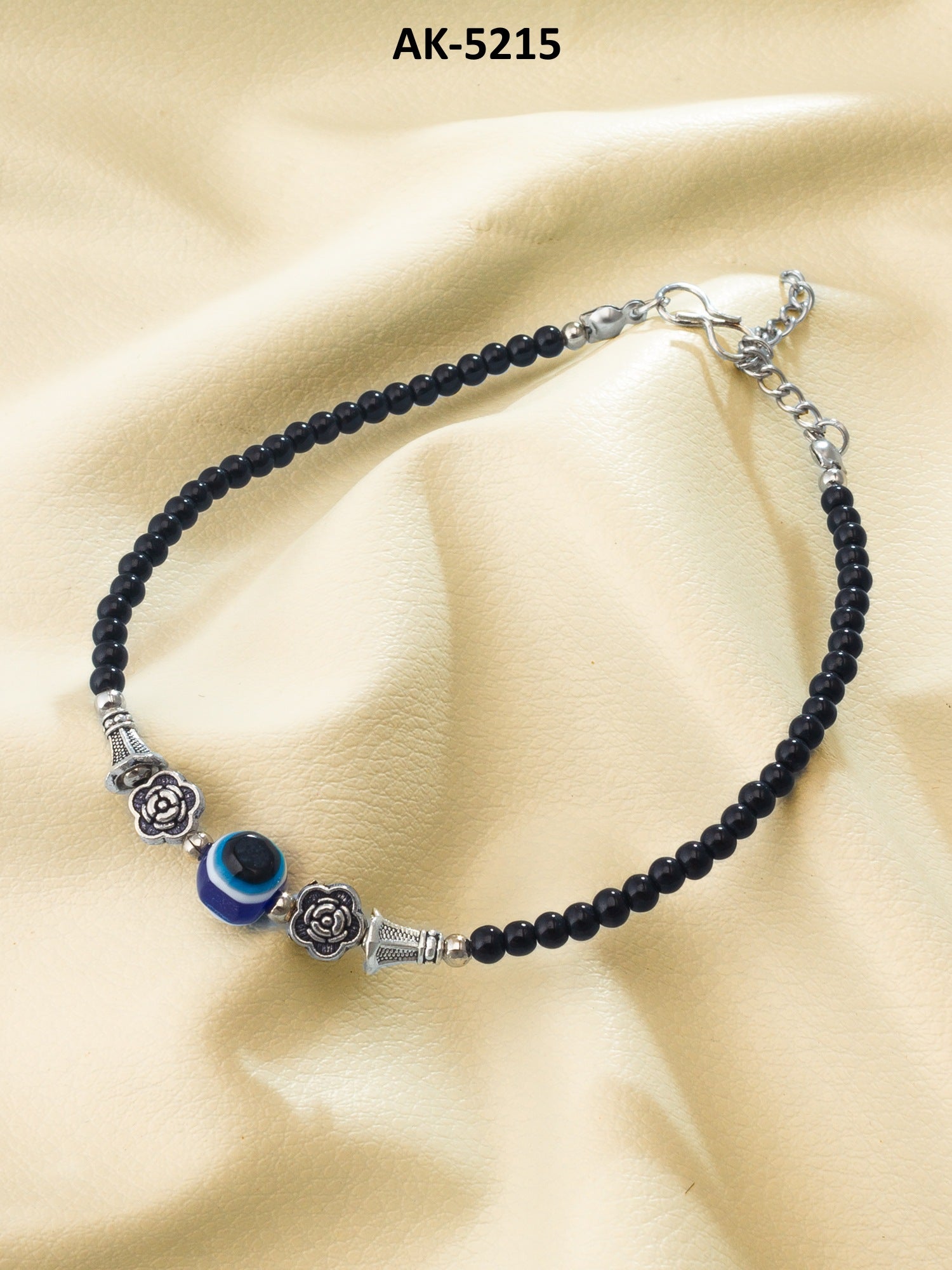 Black Round Bead Anklet – View 5 | Aadita Jewelry