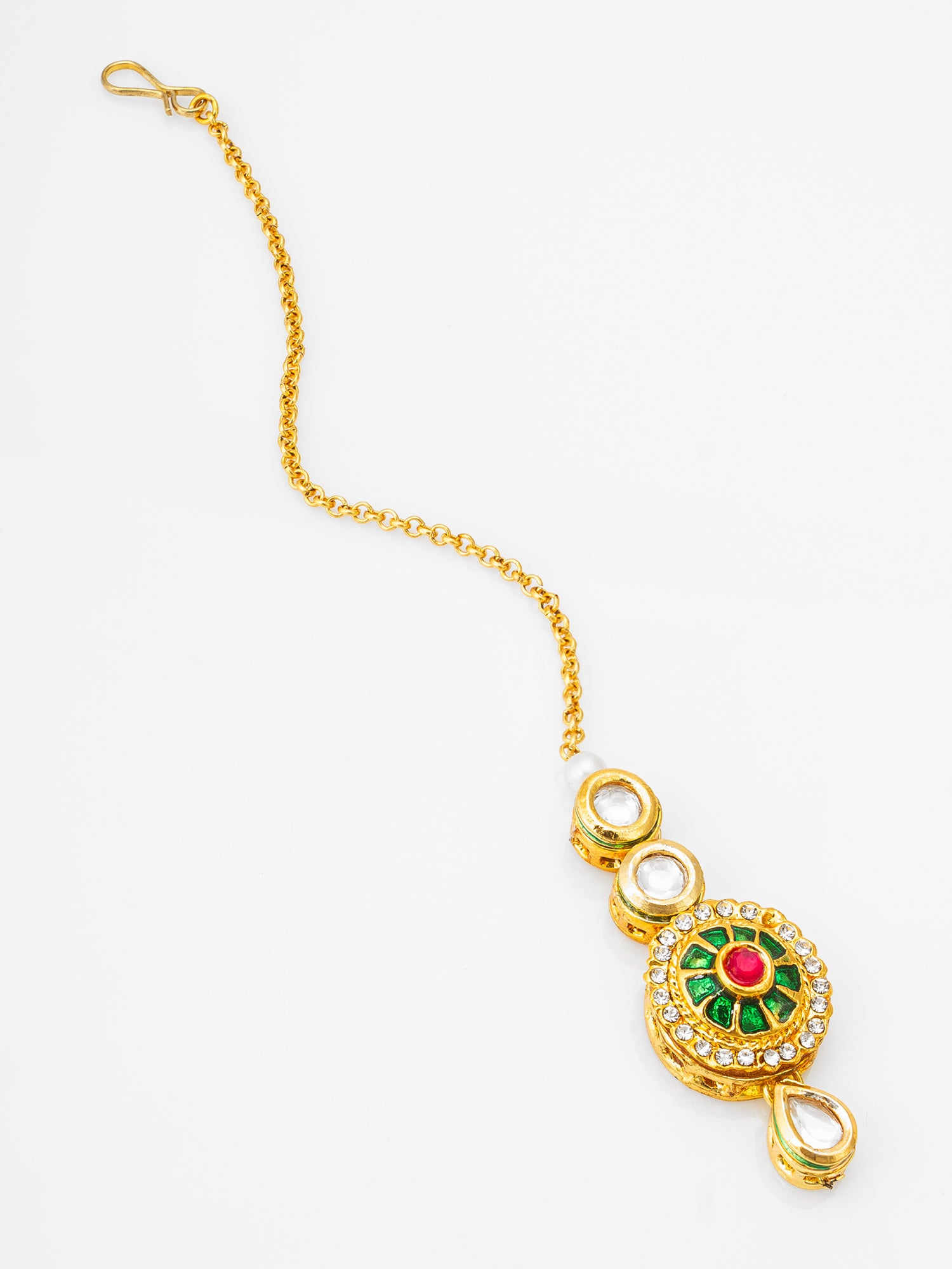 Gold-Tone Kundan Meenakari Maang Tikka with Crystal | Aadita Jewelry