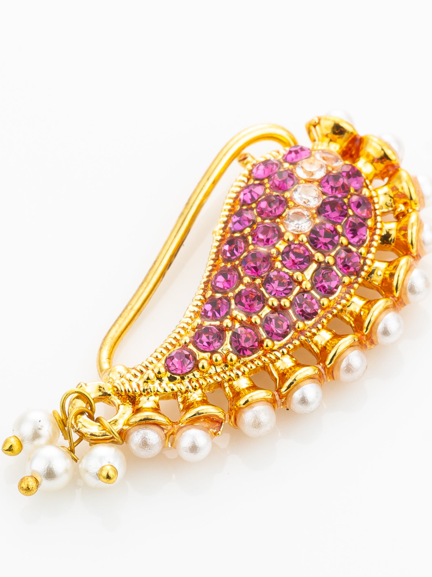 Pink Stone Studded Paisley Nath – View 4 | Aadita Jewelry