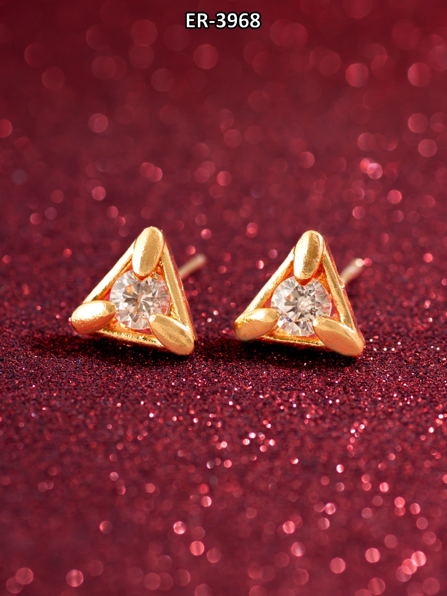 Gold-Plated Triangular Frame Stud Earrings with AD Stone – View 5 | Aadita Jewelry