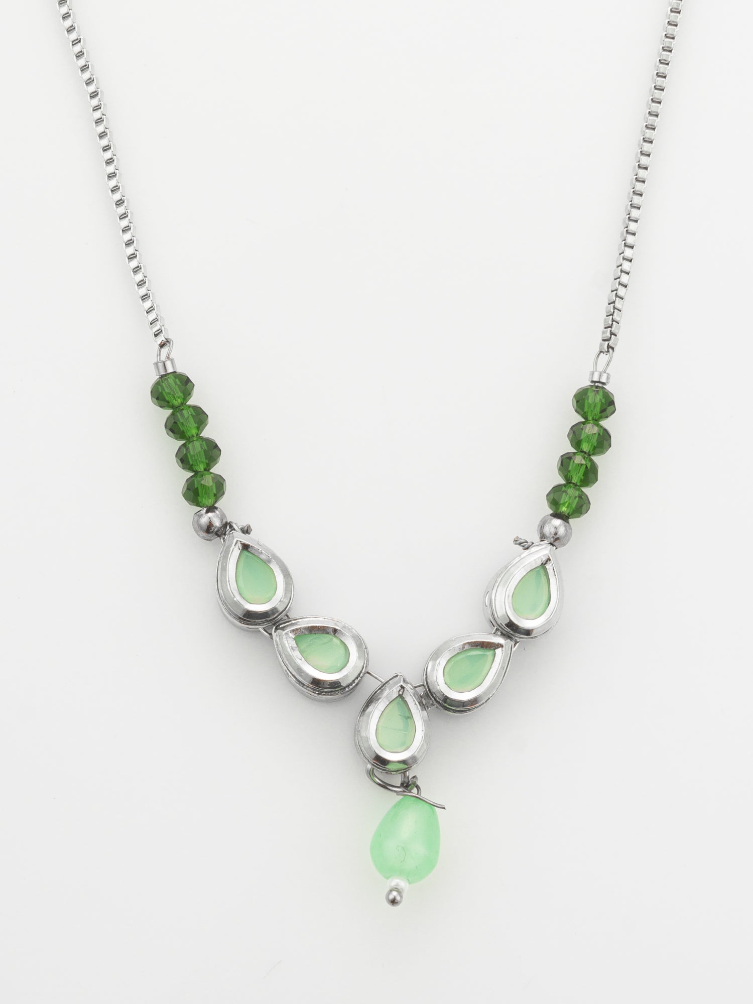 Silver Plated Contemporary Green Kundan Sleek Necklace – View 3 | Aadita Jewelry