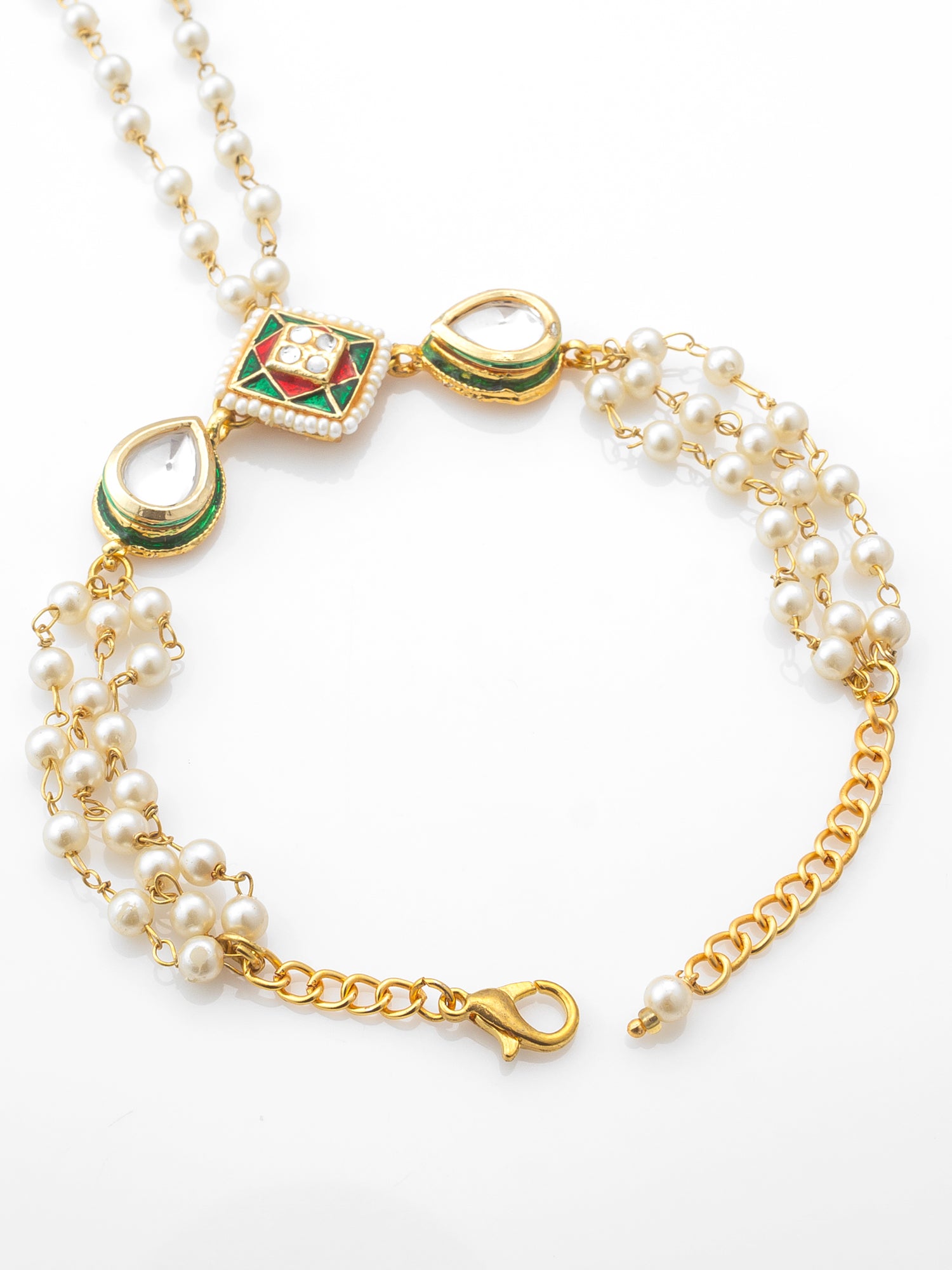 White Beaded Kundan Haathphool Bracelet – View 2 | Aadita Jewelry