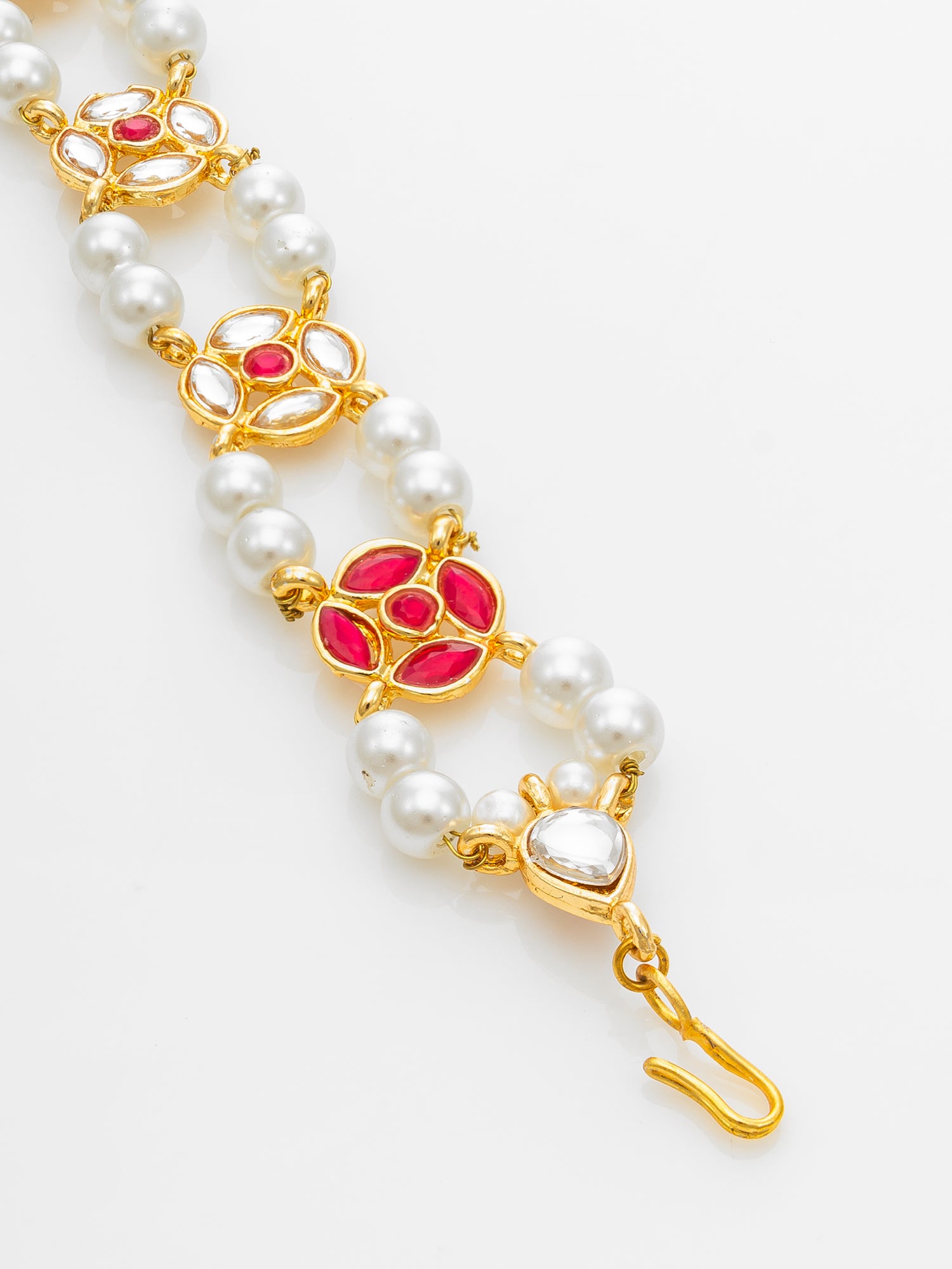 Traditional Kundan Red Enamel Matha Patti with Pearls – Bridal Headpiece – View 3 | Aadita Jewelry
